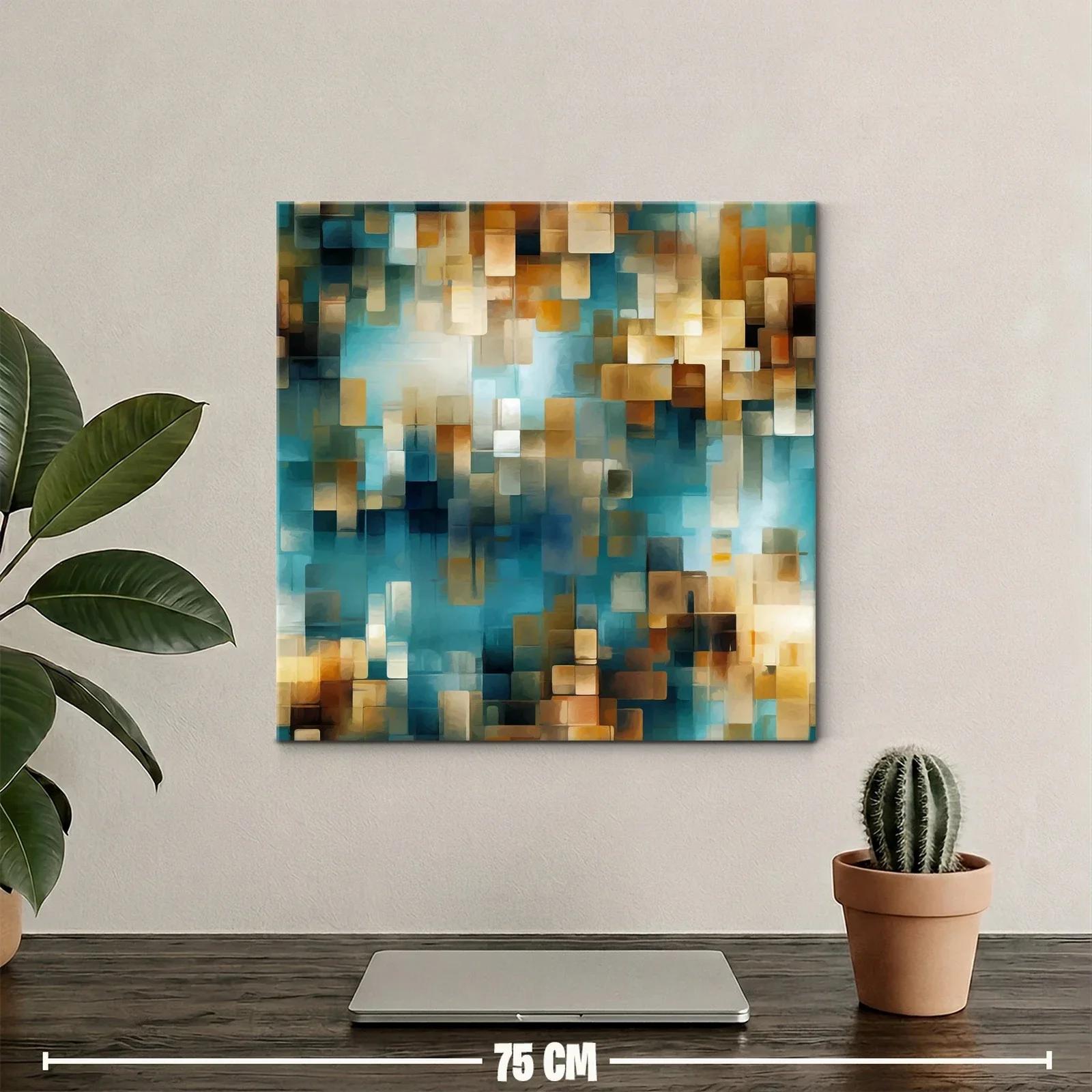 Composición abstracta con bloques en tonos azules y dorados — miniatura 2