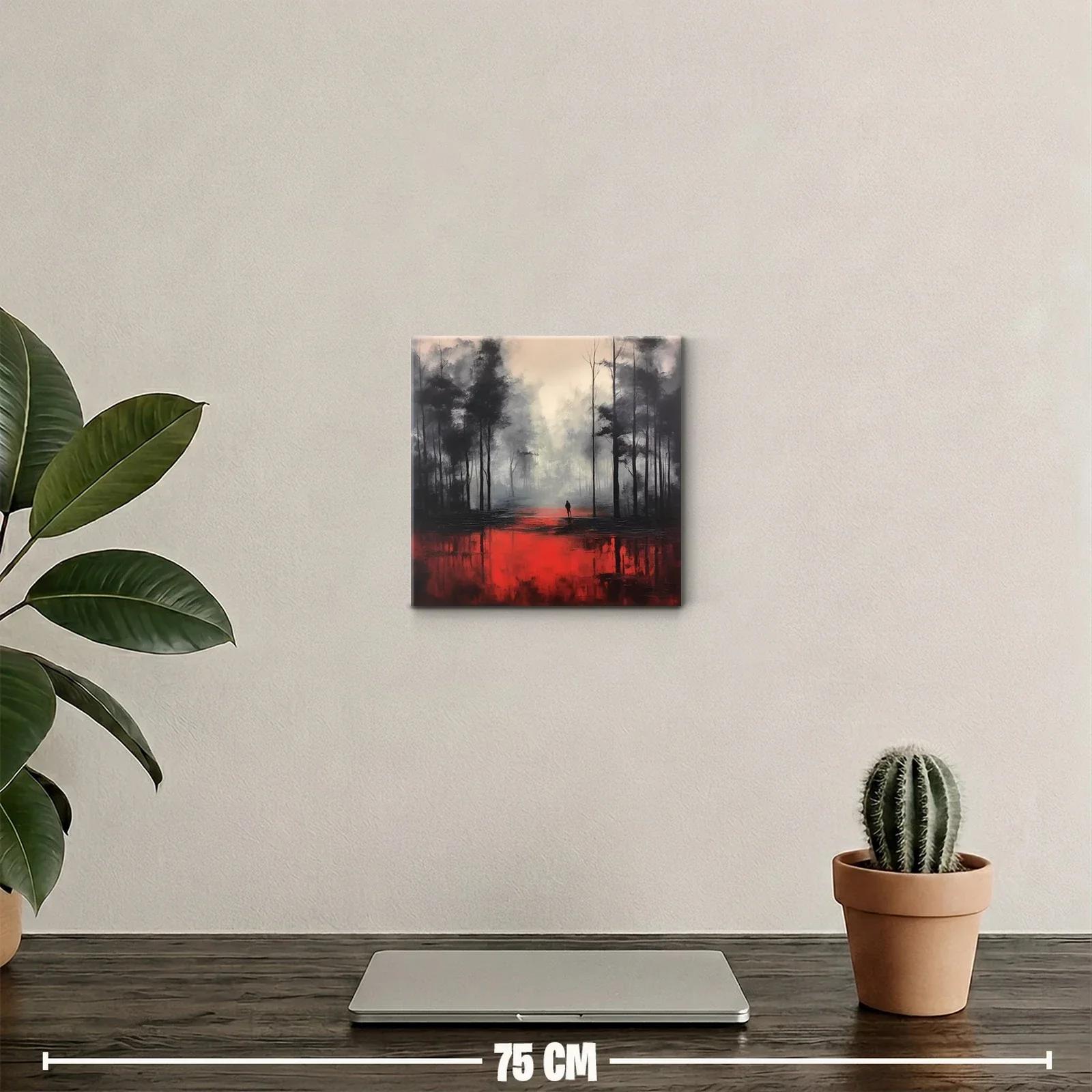 Bosque brumoso con reflejos intensos en rojo vibrante — miniatura 2