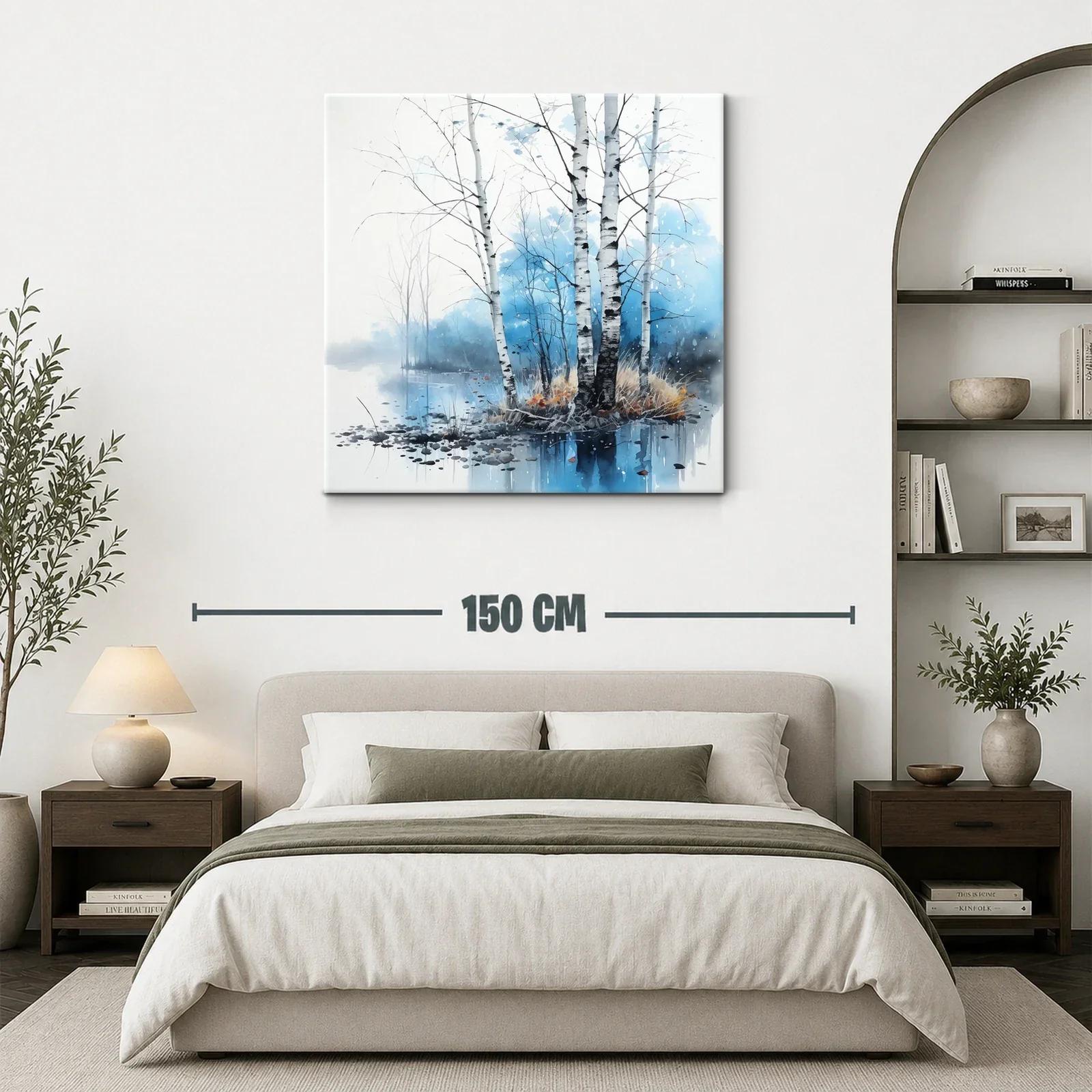 Tranquilidad junto al lago con abedules en tonos azules — miniatura 3