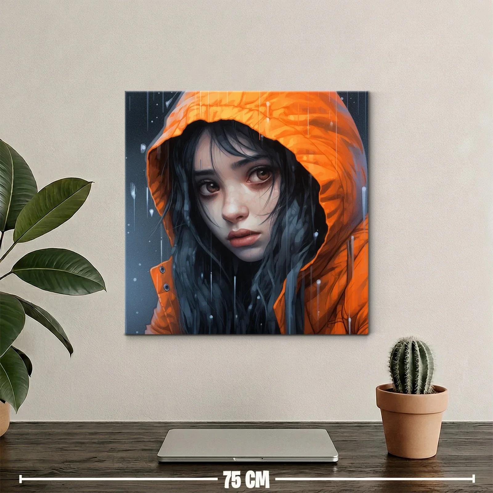 Retrato melancólico con capucha naranja bajo la lluvia — miniatura 2