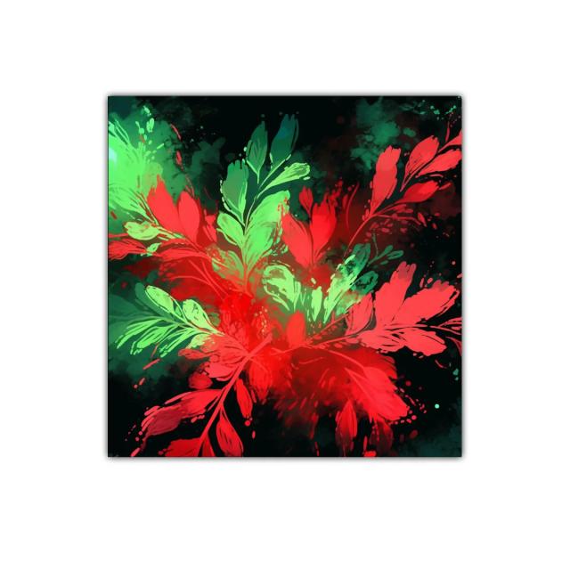 Cuadro decorativo con hojas rojas y verdes vibrantes