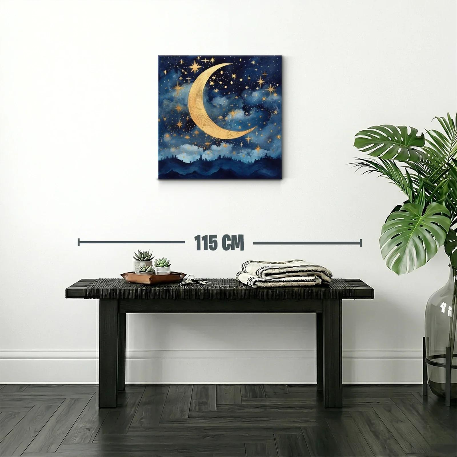 Cuadro con luna dorada y cielo estrellado azul — miniatura 2