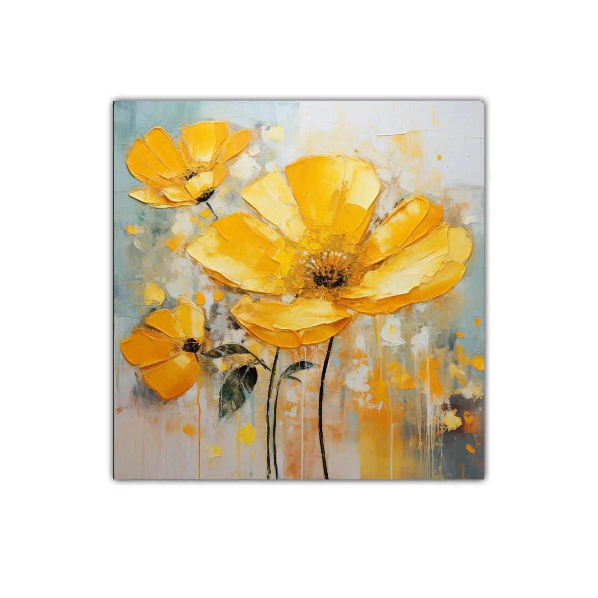 Cuadro floral con flores amarillas en tonos suaves