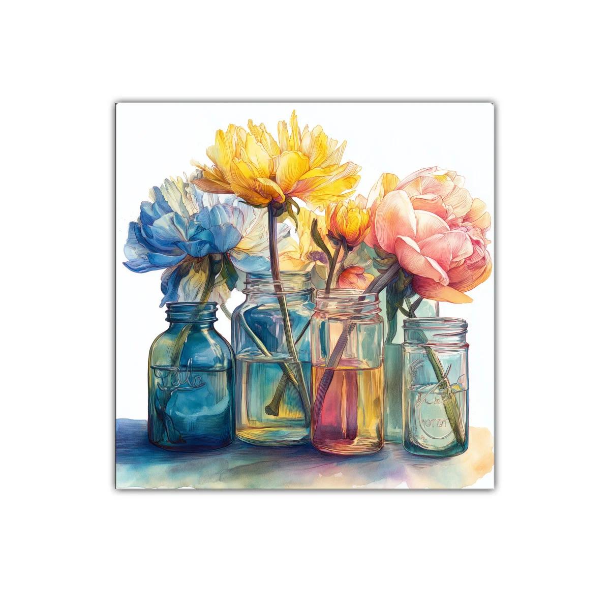 Cuadro floral en tonos suaves con jarrones de cristal — imagen principal