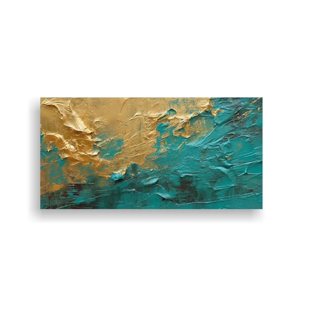Cuadro textura abstracta en turquesa y dorado