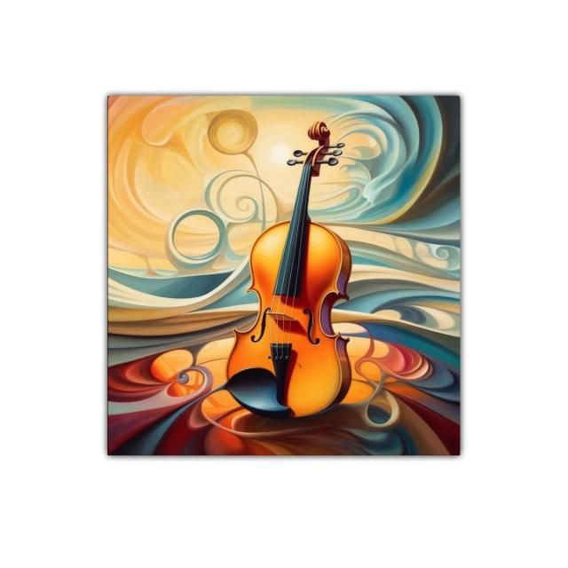 Cuadro decorativo con violín y decoración abstracta vibrante