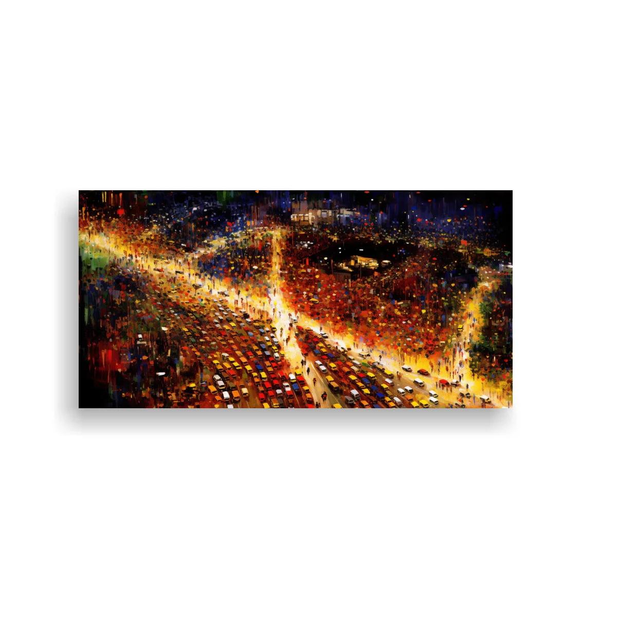 Cuadro autopista urbana nocturna con tráfico intenso — imagen principal
