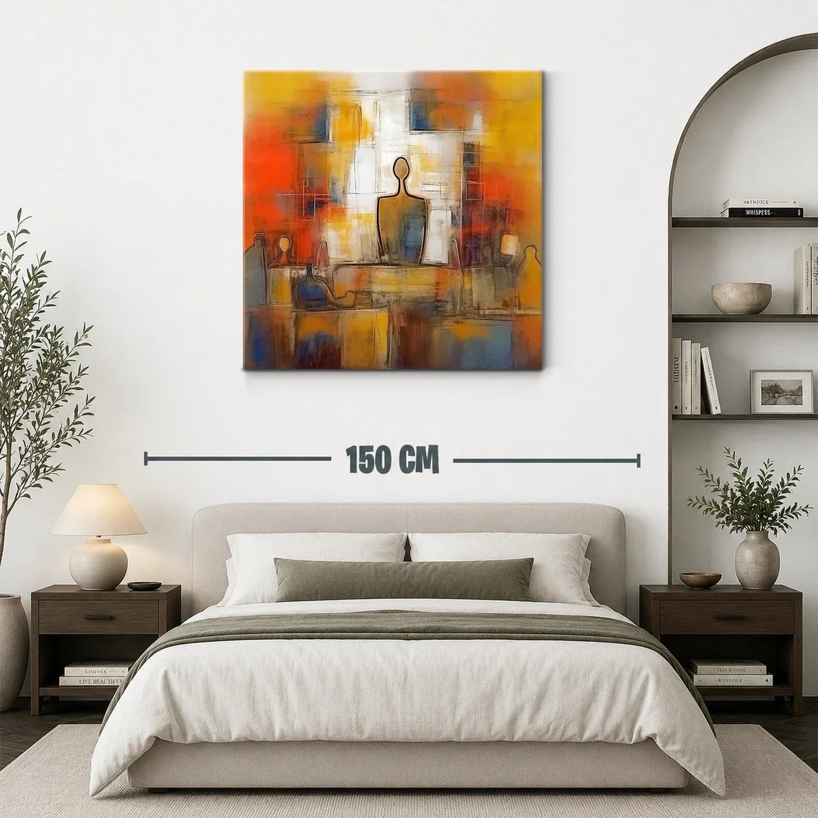 Cuadro abstracto con figuras humanas y tonos cálidos vibrantes — miniatura 3