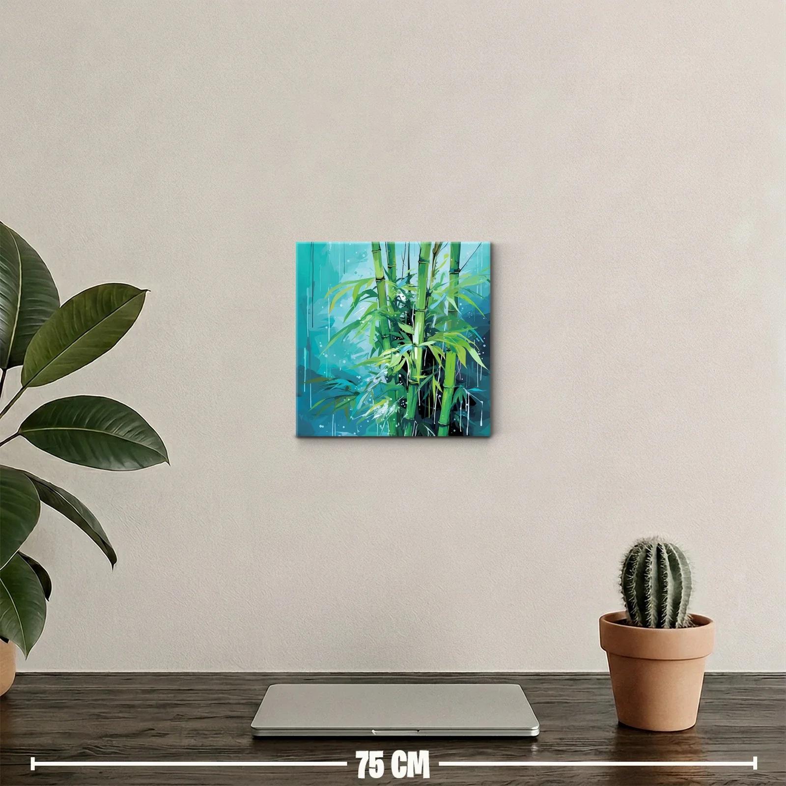Cuadro decorativo con bambú en tonos verdes y azules — miniatura 2