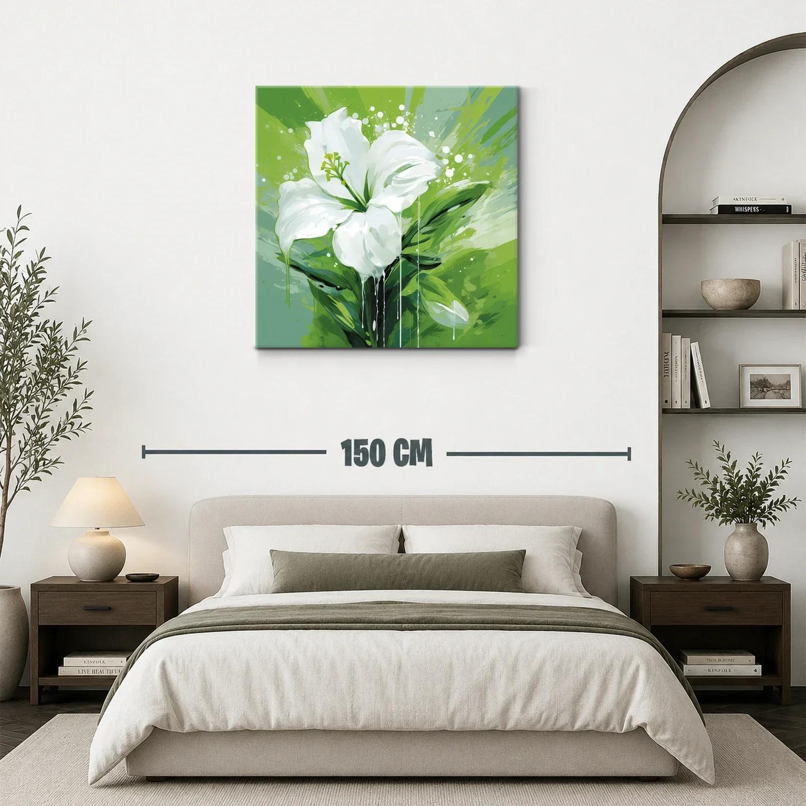 Cuadro floral con elegante azucena blanca y fondo verde vibrante — miniatura 3