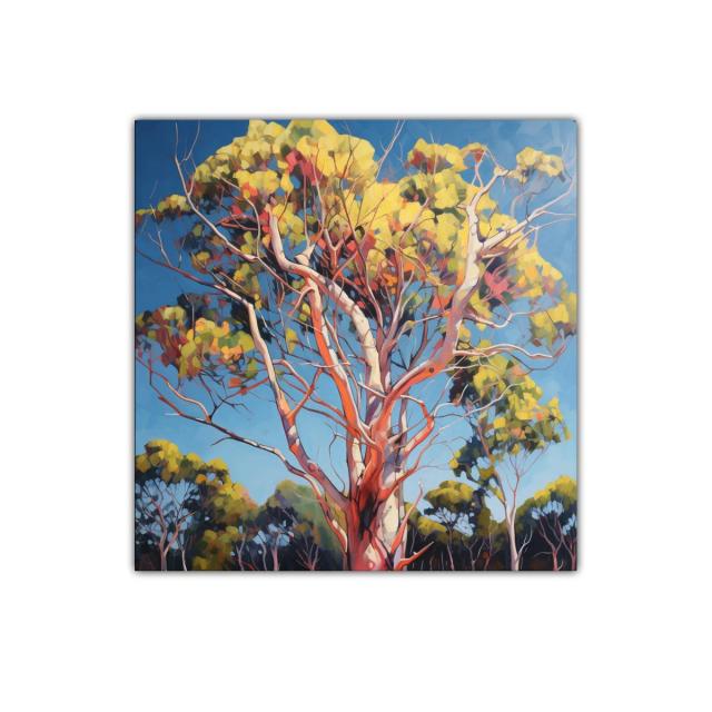 Árboles vibrantes en paisaje natural bajo cielo azul claro