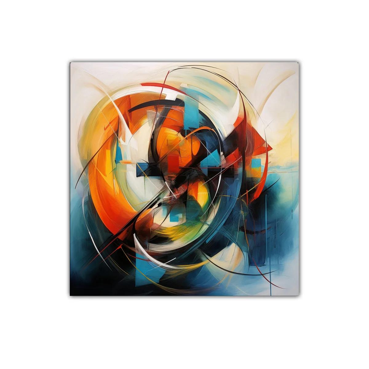 Cuadro abstracto con formas circulares y colores vibrantes