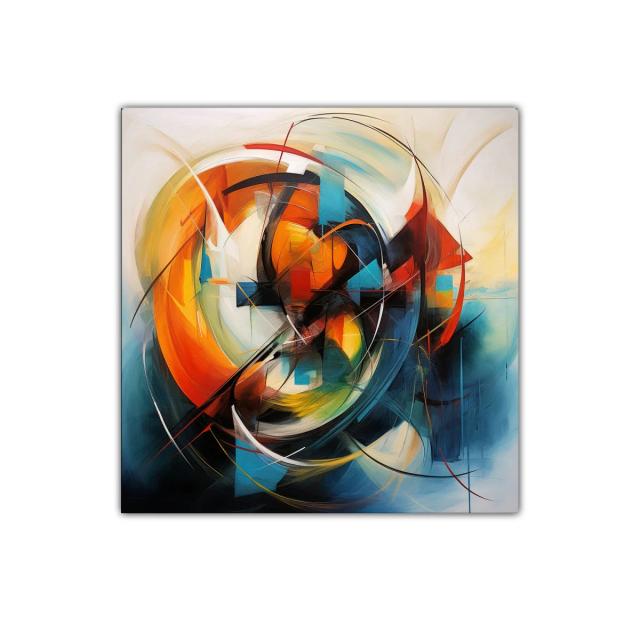 Cuadro abstracto con formas circulares y colores vibrantes
