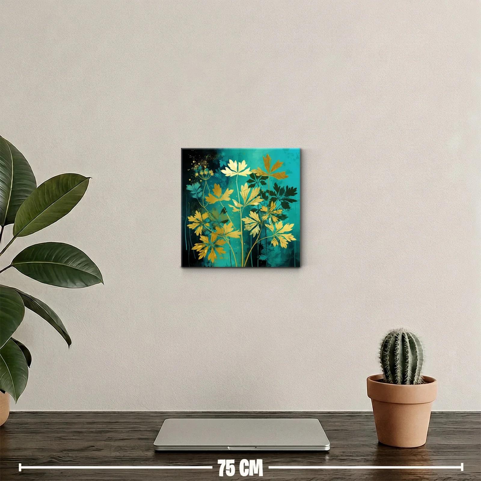 Flores doradas sobre fondo turquesa en delicado contraste — miniatura 2