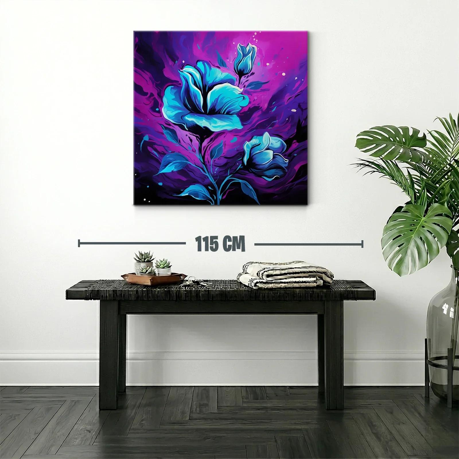 Flores azules vibrantes sobre fondo púrpura dinámico — miniatura 2