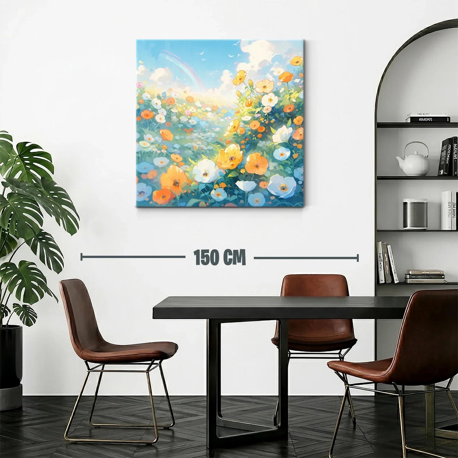 Cuadro paisaje con campo de flores y cielo azul brillante — miniatura 2