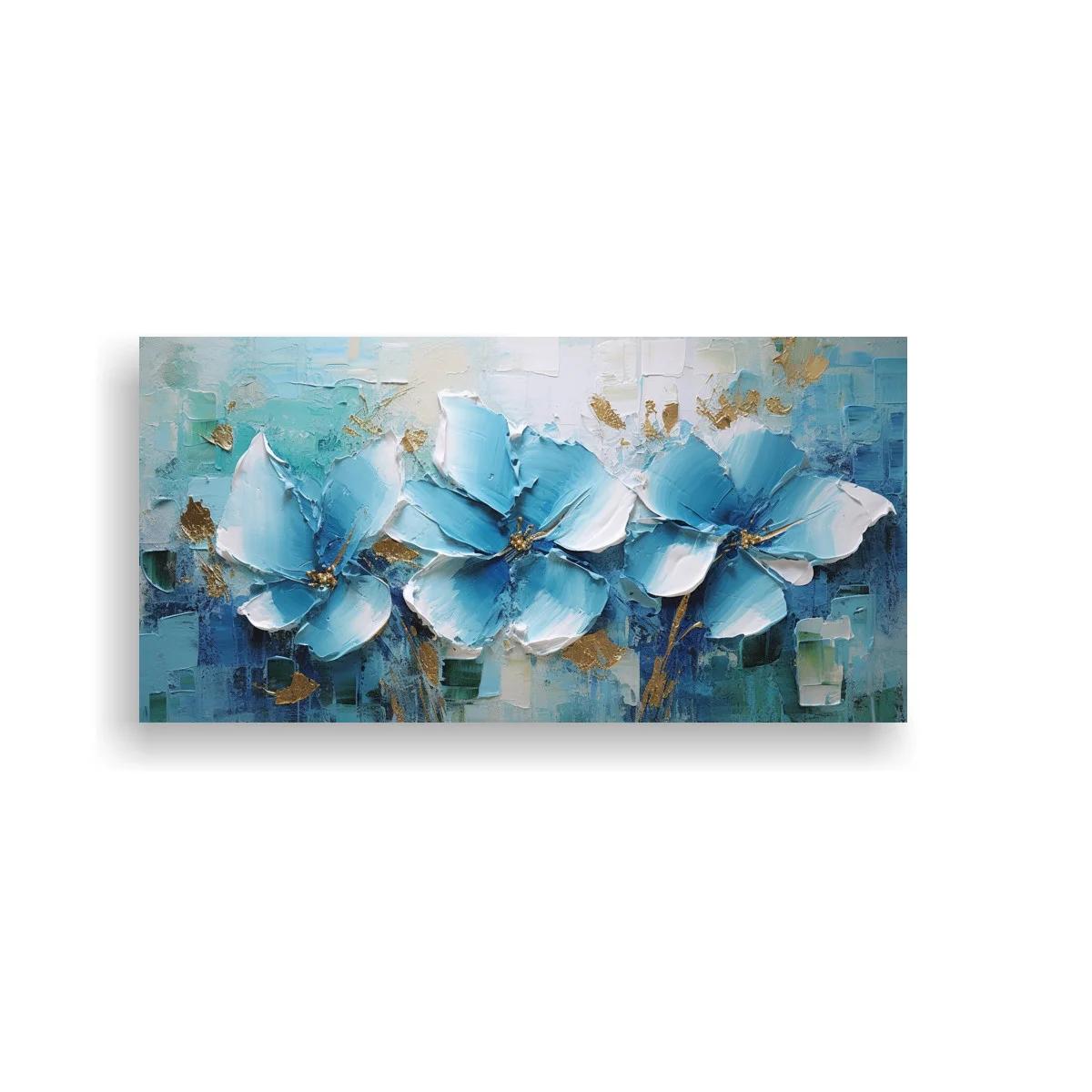 Cuadro flores azules en ramo horizontal texturizado — imagen principal