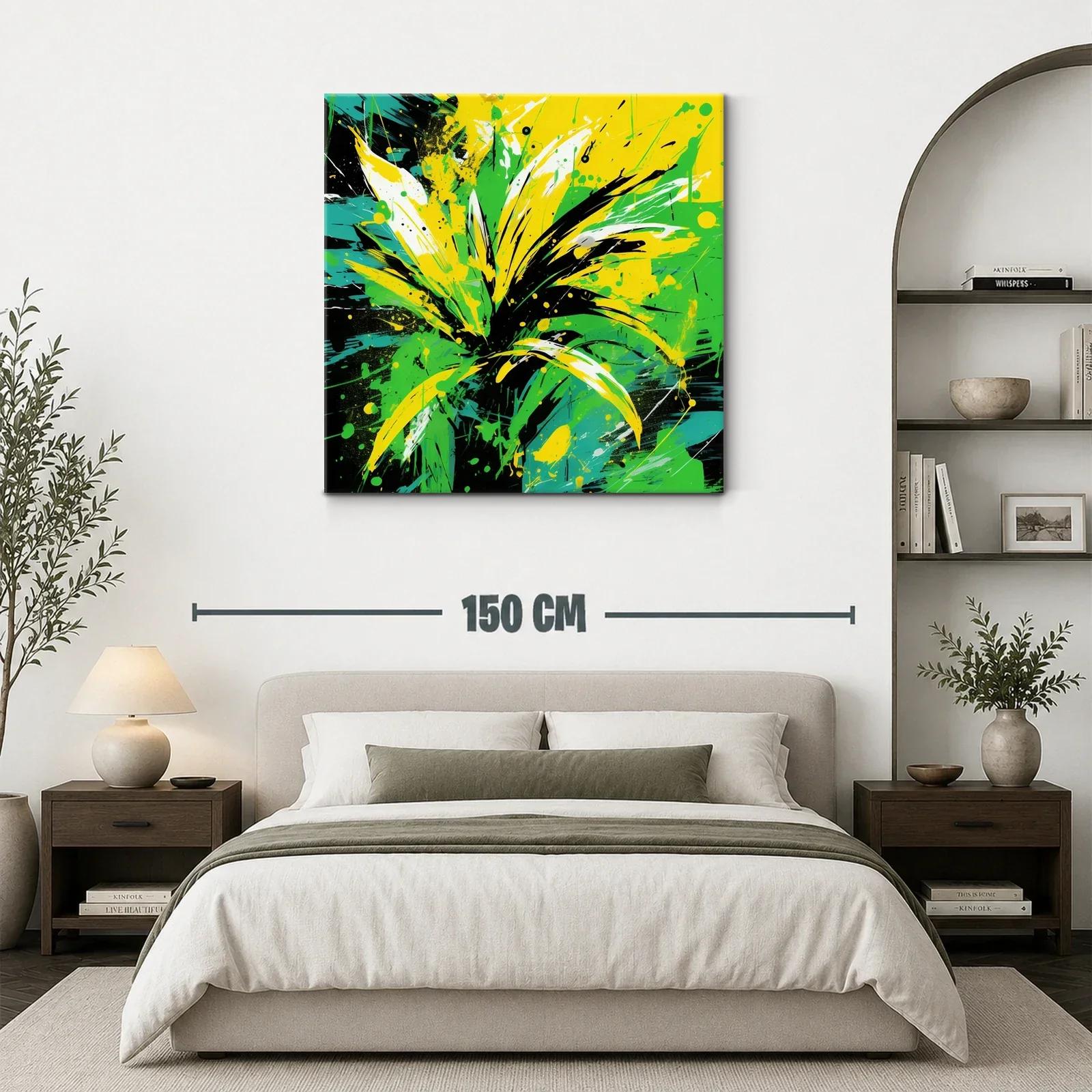 Cuadro abstracto con explosión de verdes y amarillos vibrantes — miniatura 3