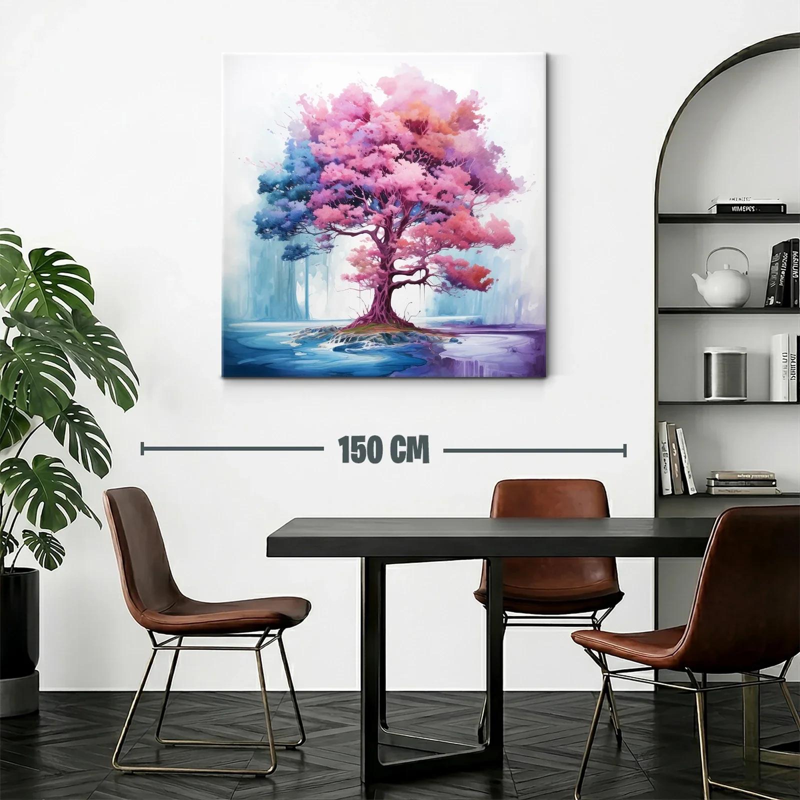 Árbol vibrante con tonos rosas y azules en paisaje onírico — miniatura 2
