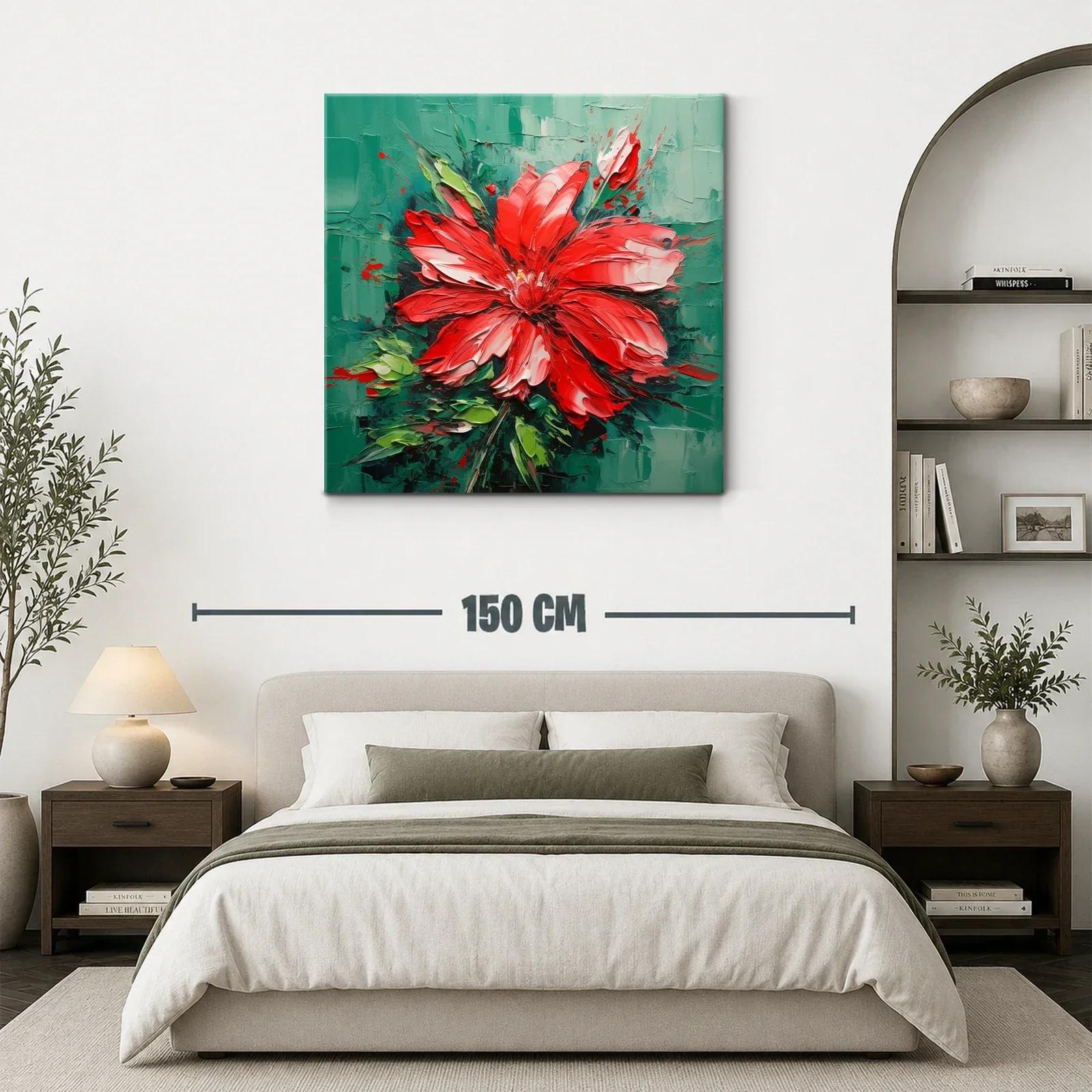 Cuadro Floral en Tonos Rojos y Verdes con Textura Viva — miniatura 3