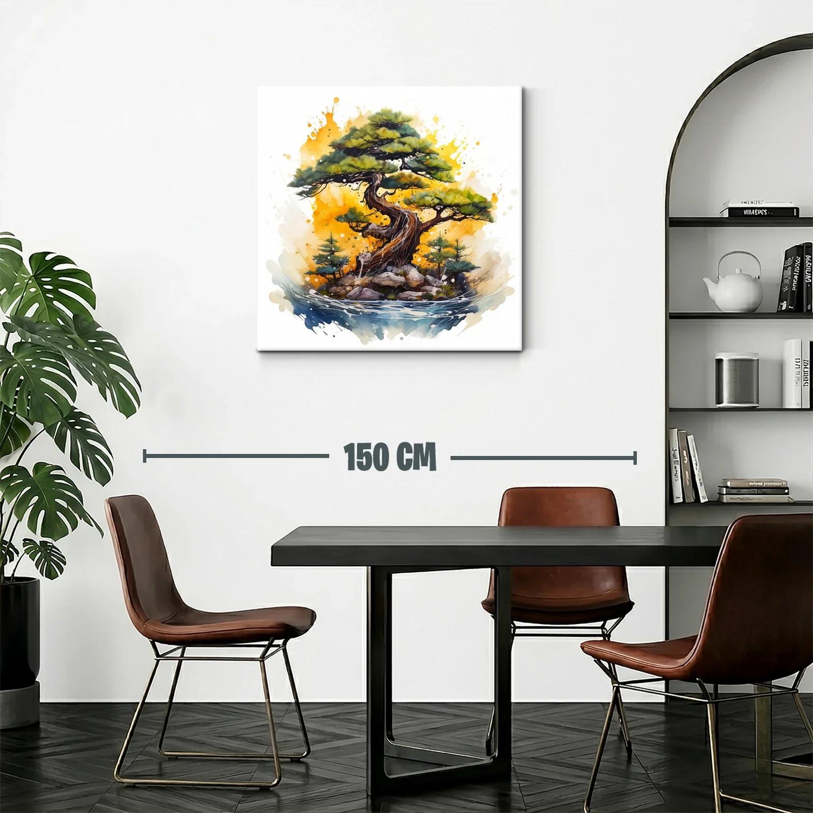 Árbol bonsái con paisaje vibrante y acuarela expresiva — miniatura 2