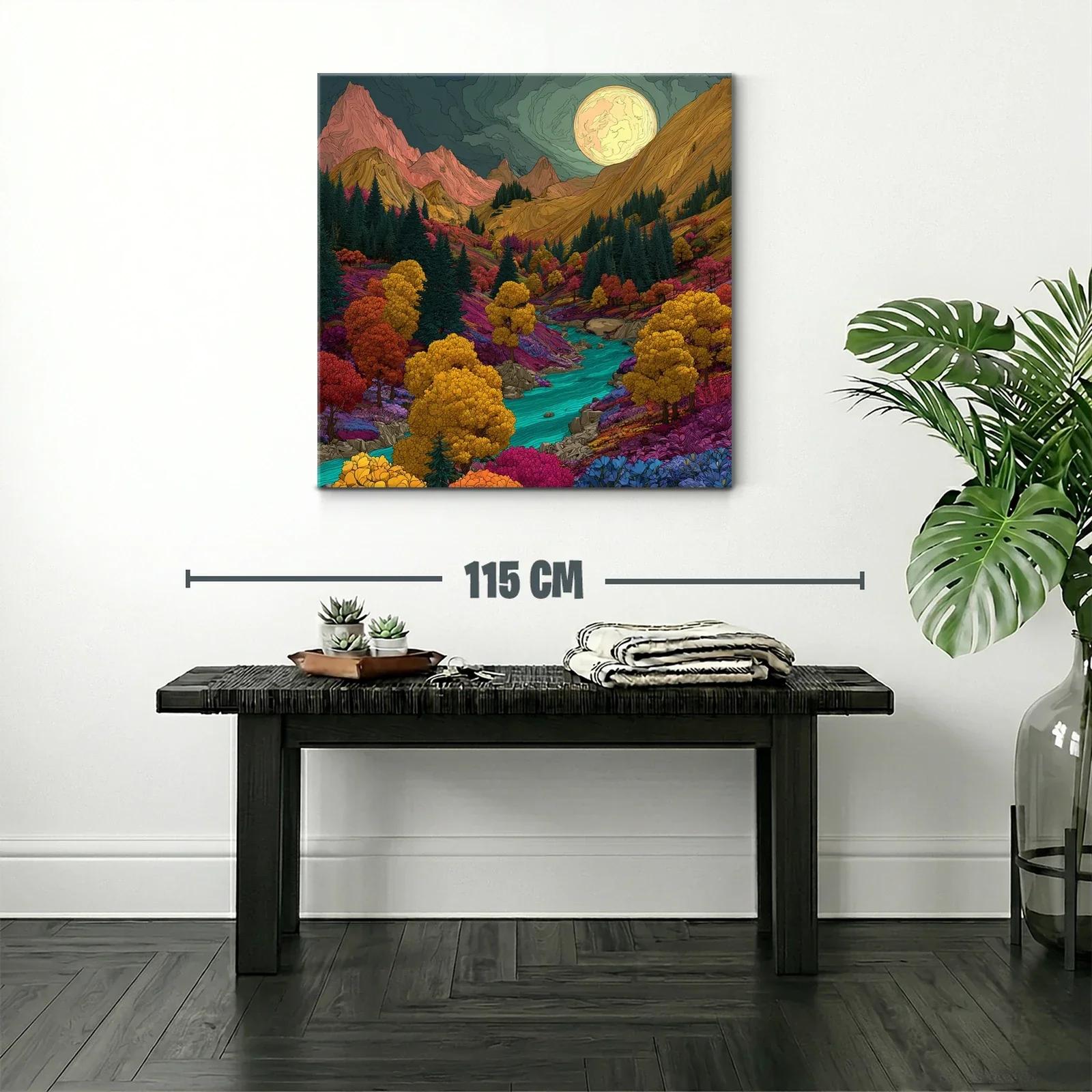 Paisaje vibrante de montaña con río bajo luna llena — miniatura 2