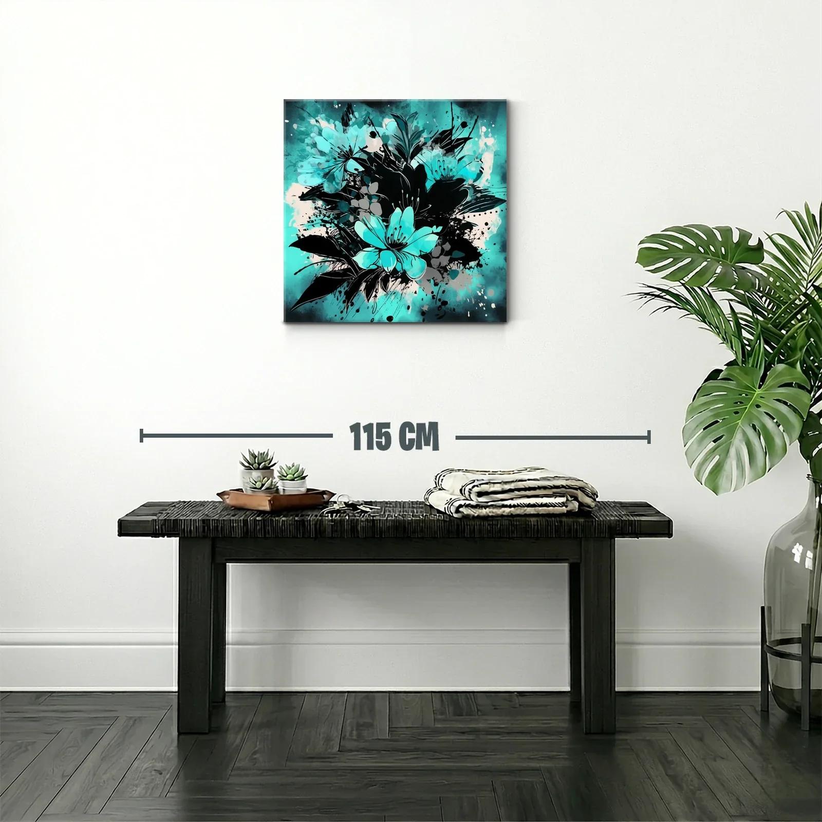 Composición floral abstracta en tonos turquesa y negro — miniatura 2