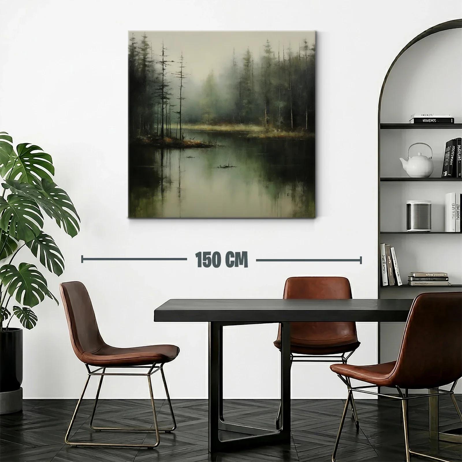 Paisaje brumoso de bosque junto al lago en tonos suaves — miniatura 2