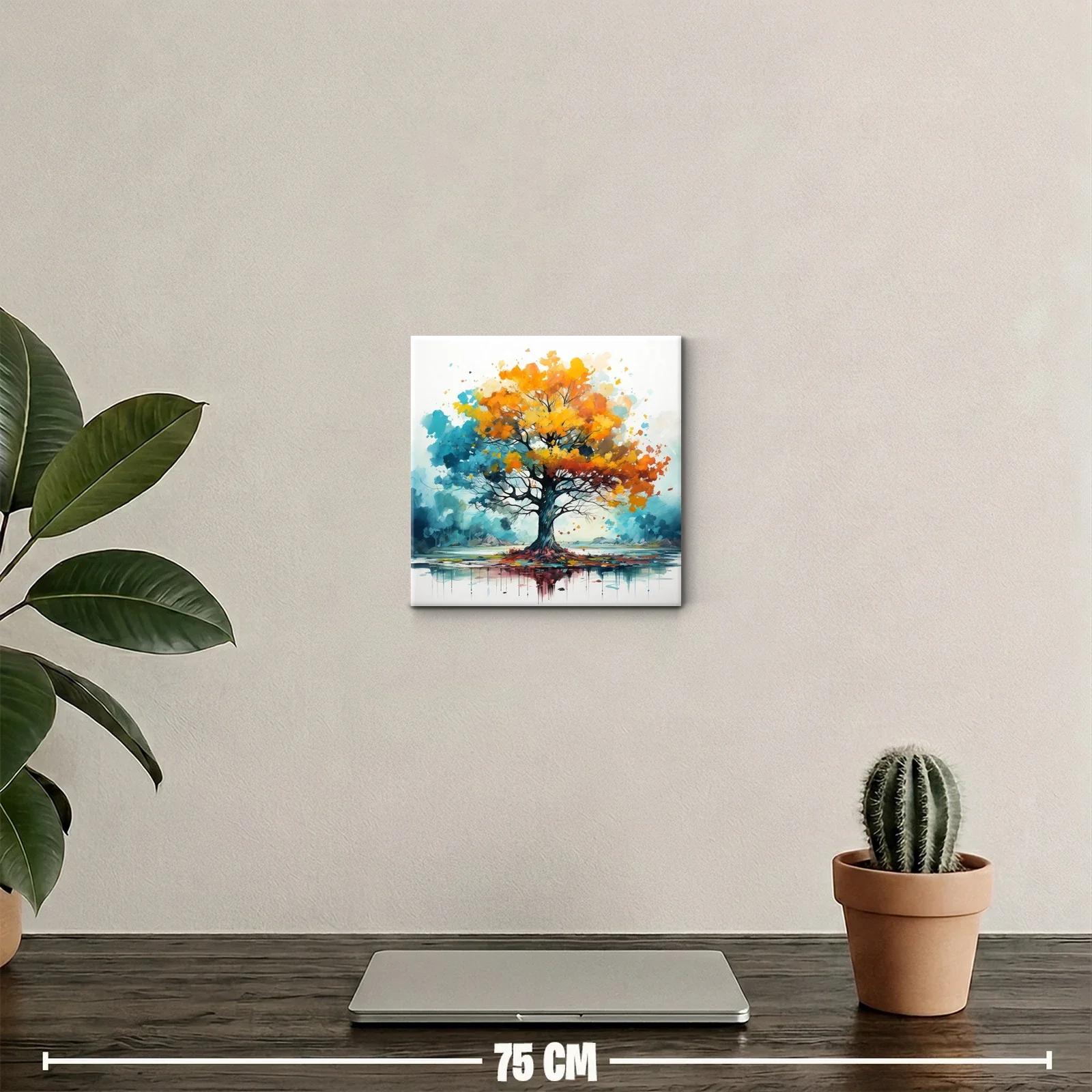 Árbol vibrante con hojas otoñales y reflejo en agua — miniatura 2