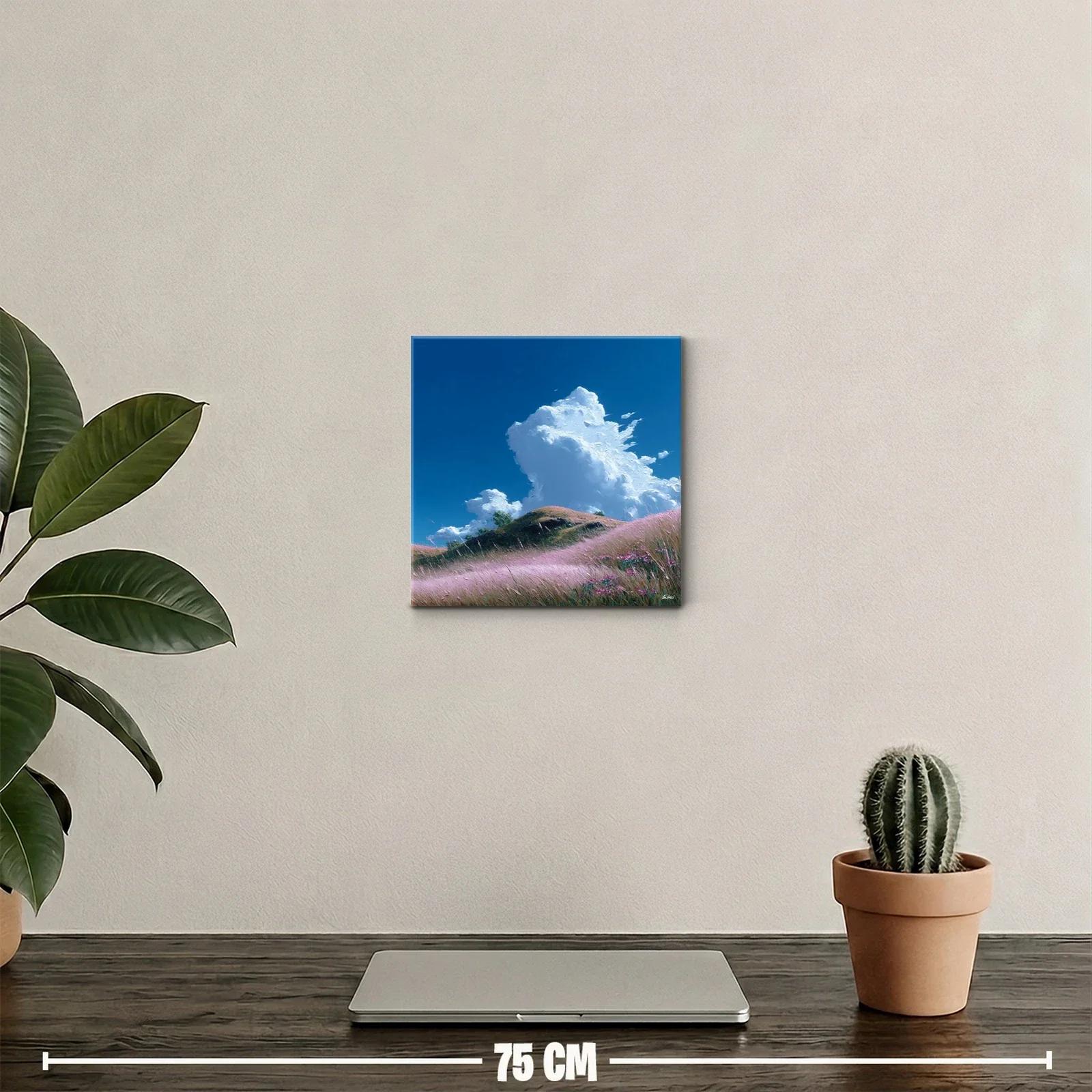 Paisaje sereno con pradera y nubes blancas en cielo azul — miniatura 2
