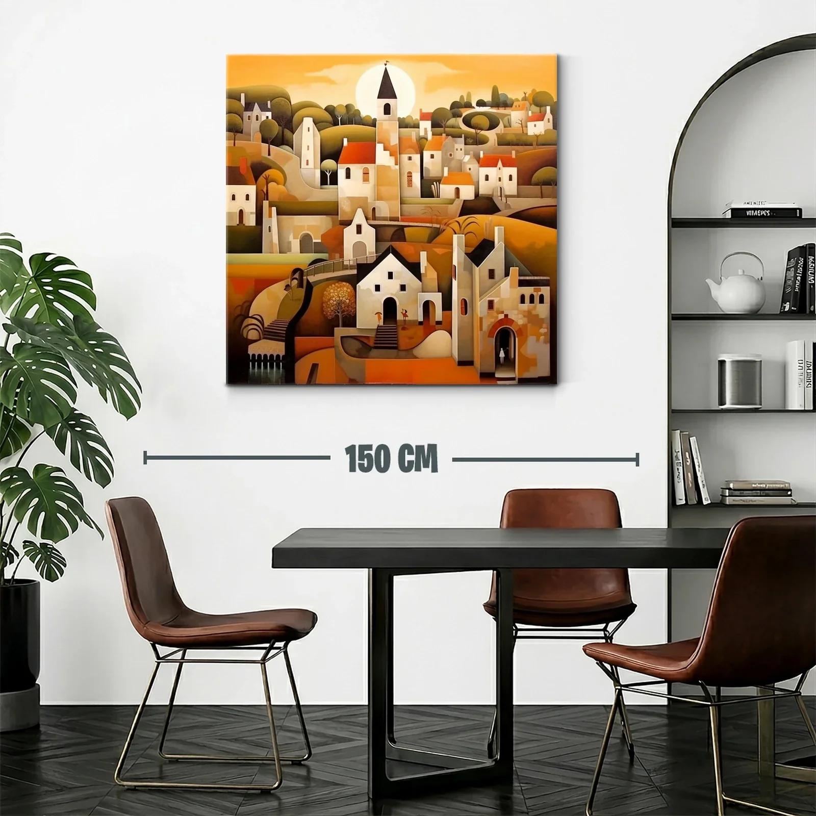 Paisaje urbano con casas y campanario al atardecer — miniatura 2