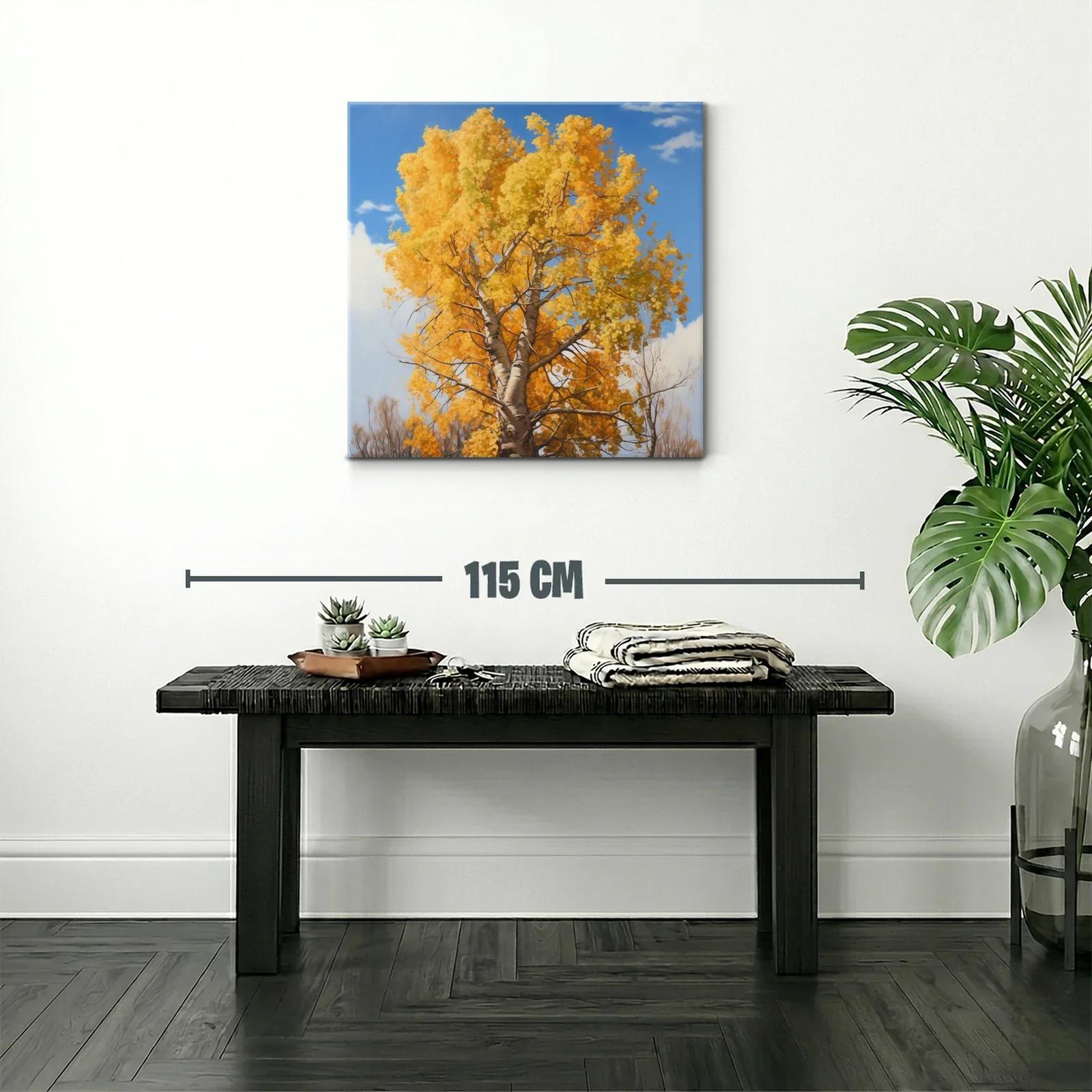 Arbol otoñal con follaje dorado y cielo azul — miniatura 2