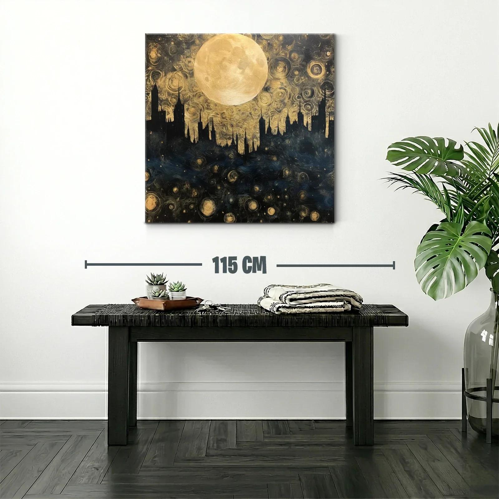 Paisaje urbano nocturno con luna llena brillante — miniatura 2