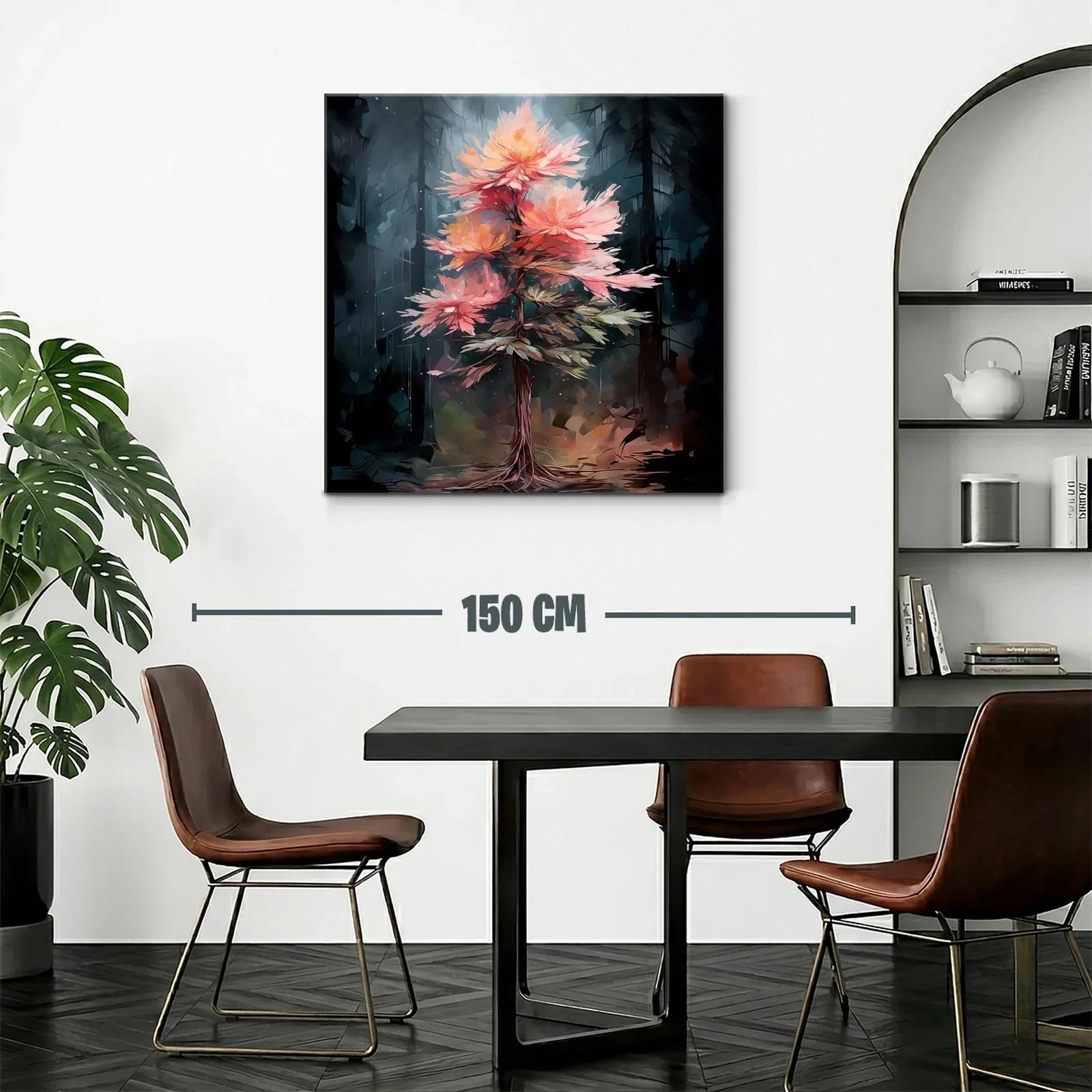 Árbol con flores en tonos cálidos sobre fondo oscuro — miniatura 2
