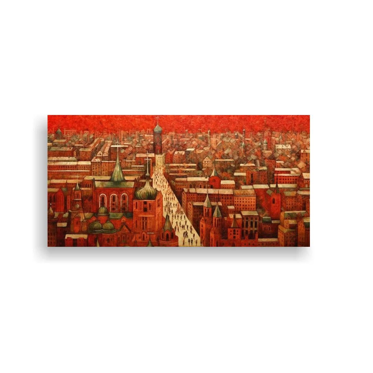 Cuadro ciudad antigua con calle iluminada y campanarios — imagen principal