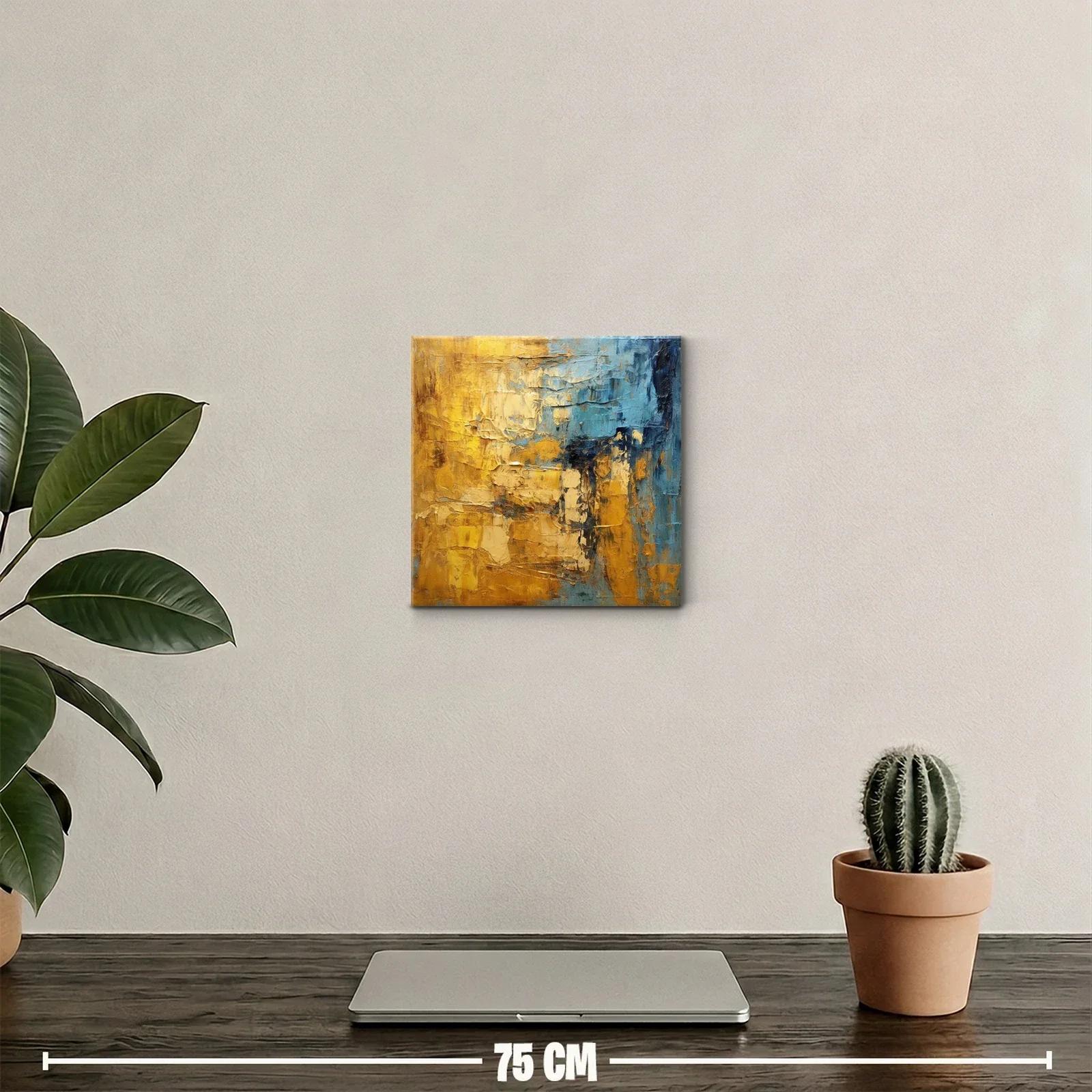 Cuadro abstracto con texturas y tonos dorados y azules — miniatura 2