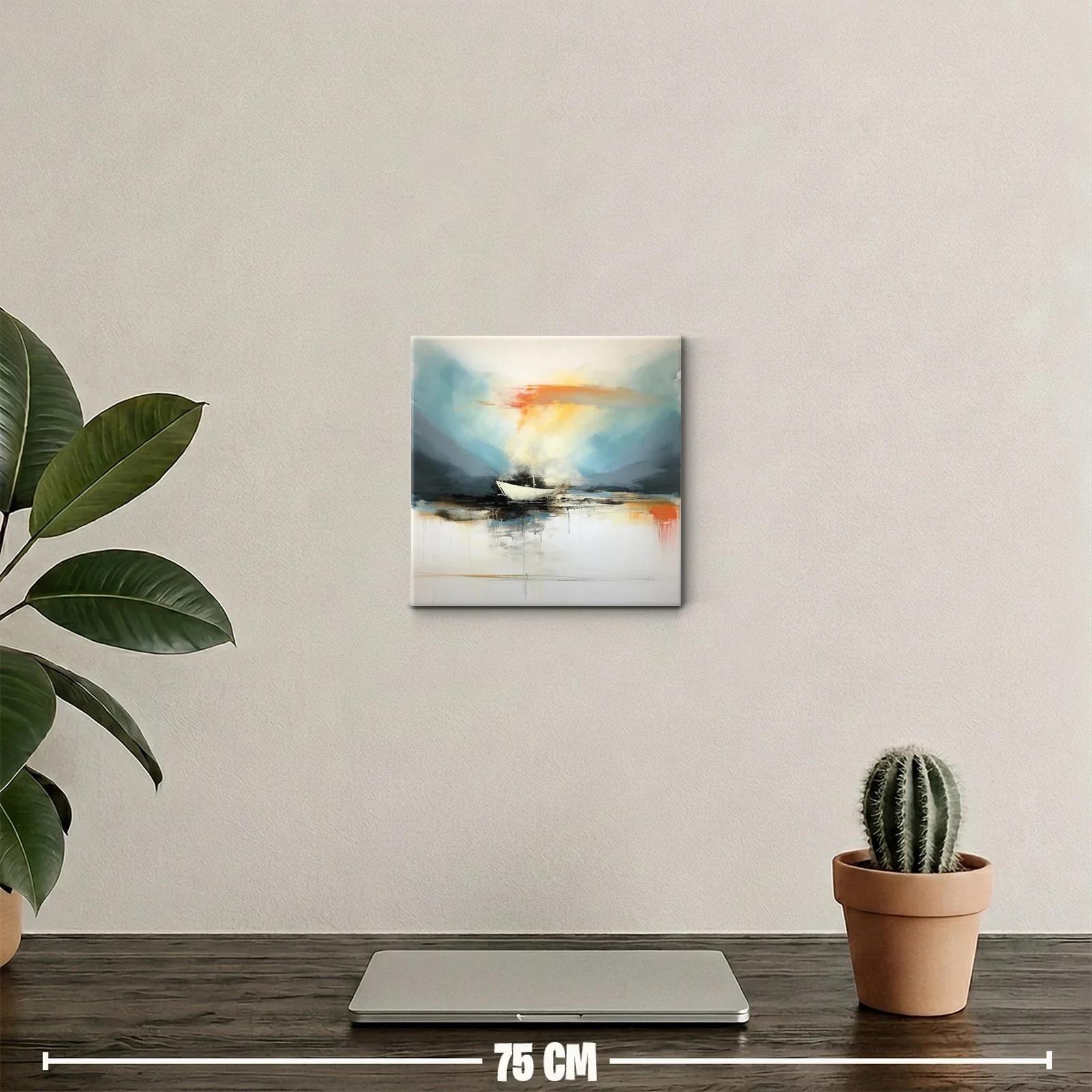 Cuadro decorativo con barco en paisaje al atardecer — miniatura 2
