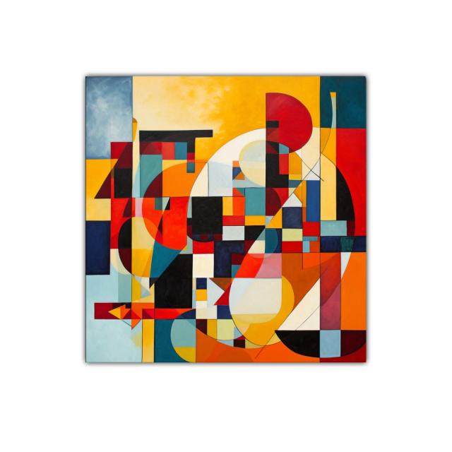 Cuadro abstracto con formas geométricas y colores vibrantes