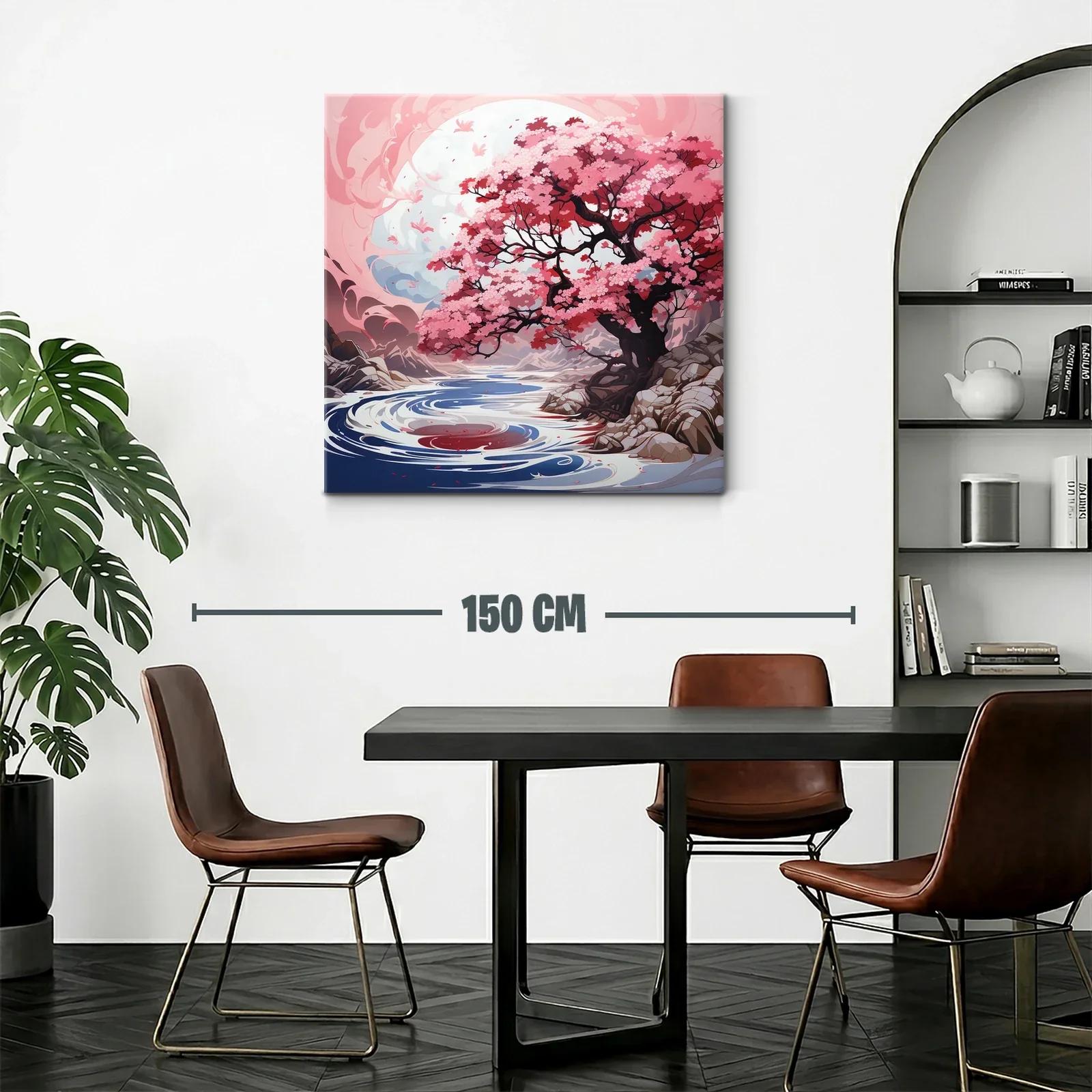 Impresionante árbol de flores rojas junto a río sereno — miniatura 2
