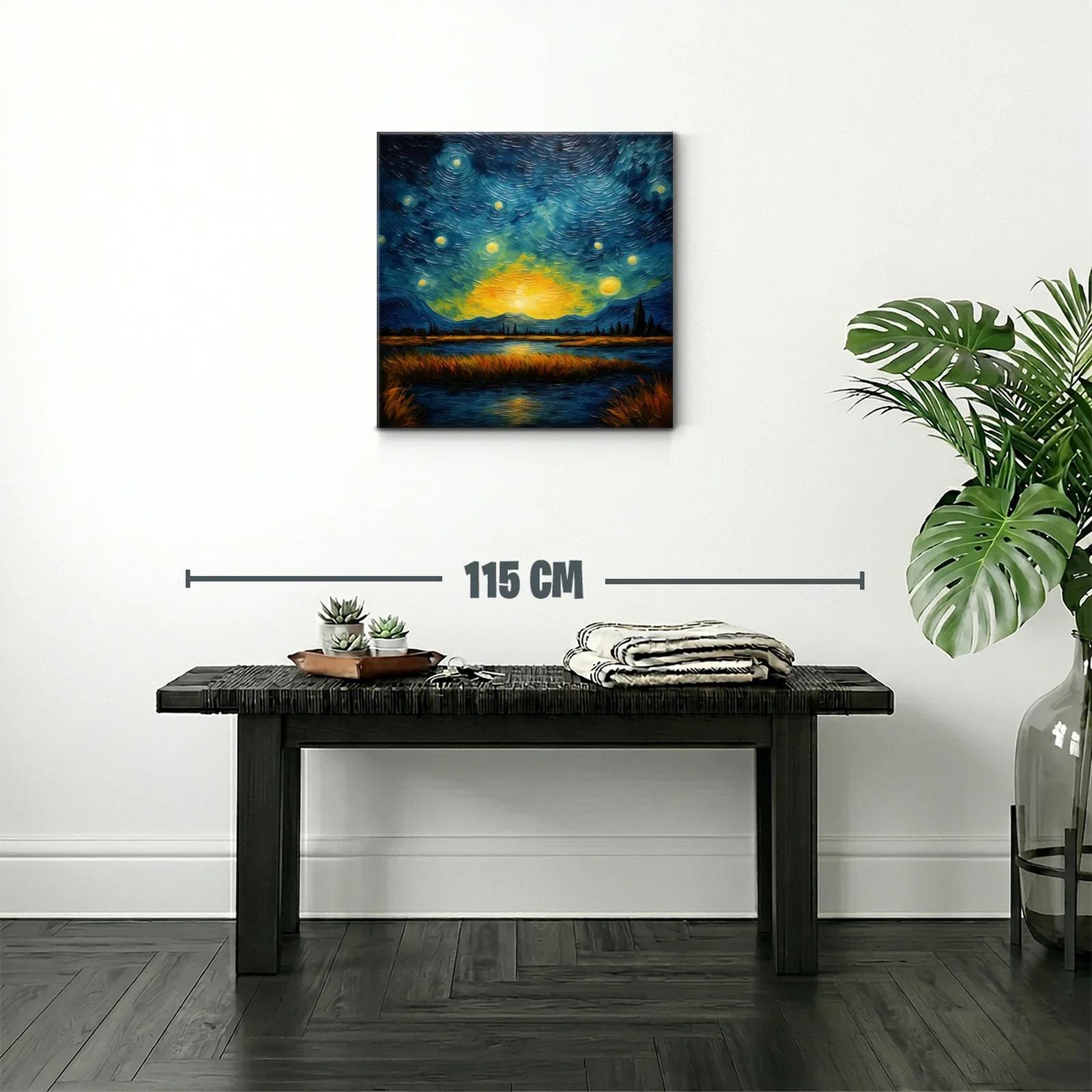 Paisaje nocturno con cielo estrellado y lago reflejante — miniatura 2