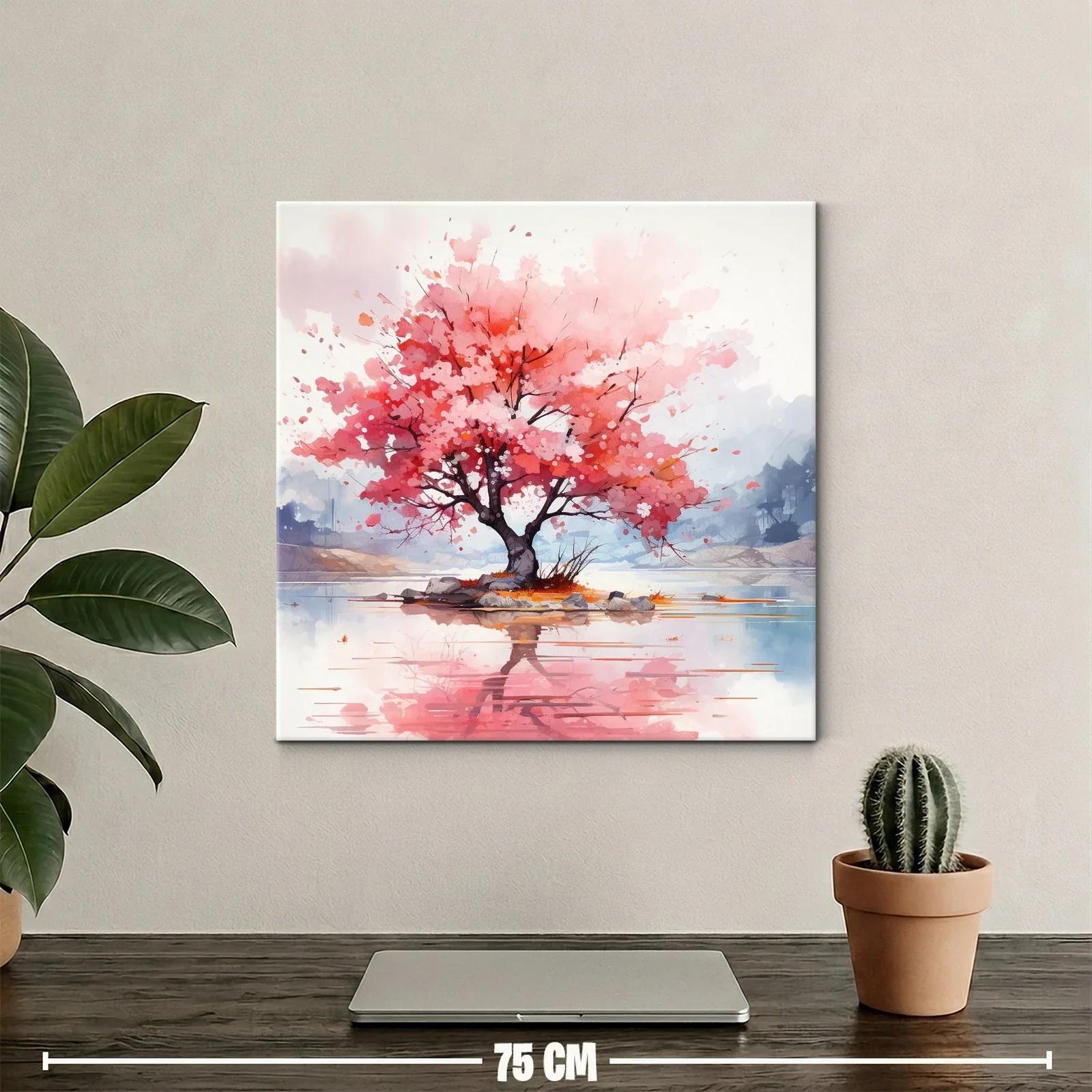 Árbol en flor rosa con reflejo en agua tranquila — miniatura 2