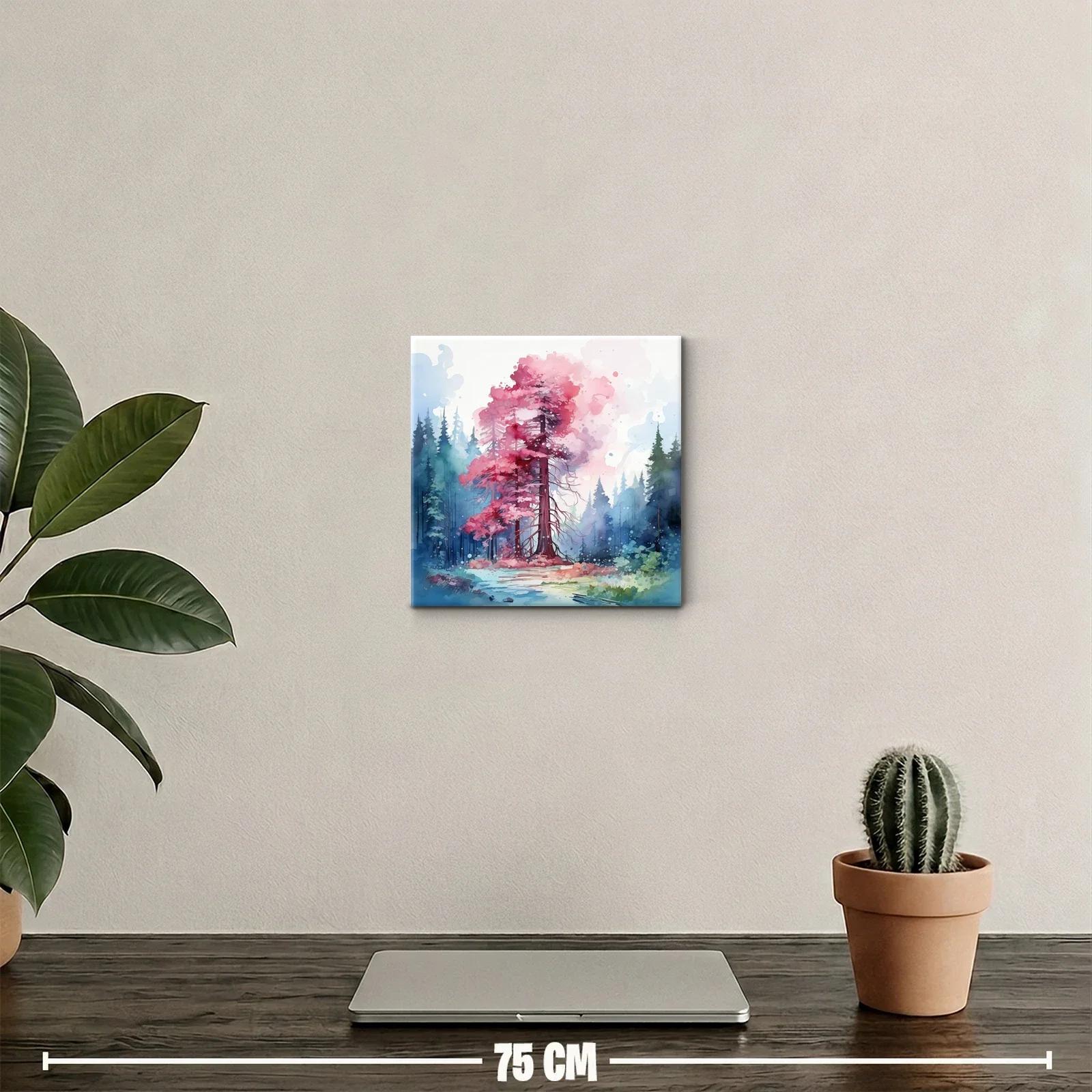 Bosque encantado con árbol de follaje rosa vibrante — miniatura 2