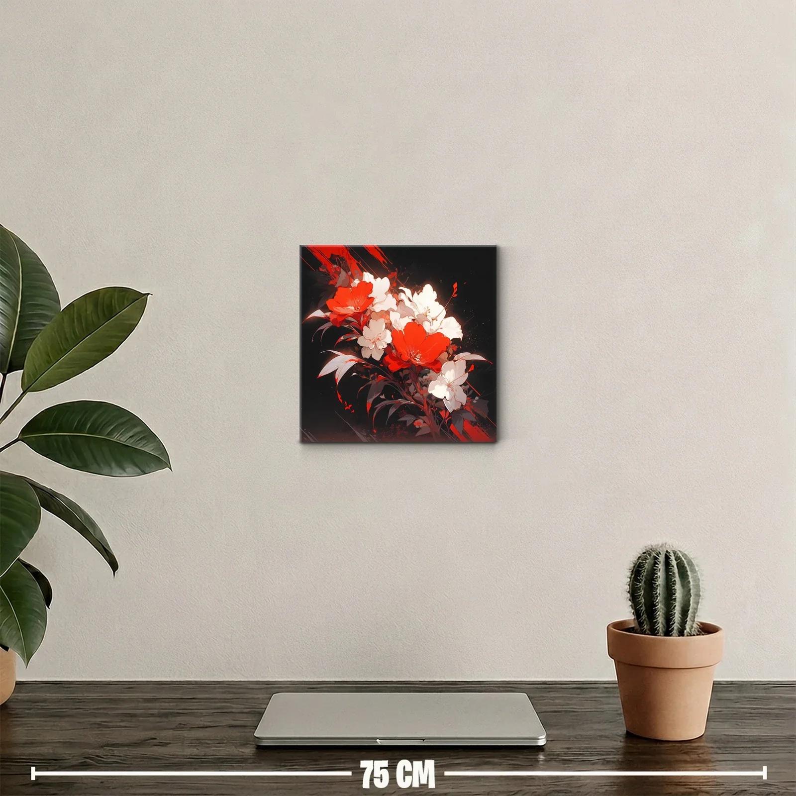 Composición floral vibrante en rojos y blancos sobre fondo oscuro — miniatura 2