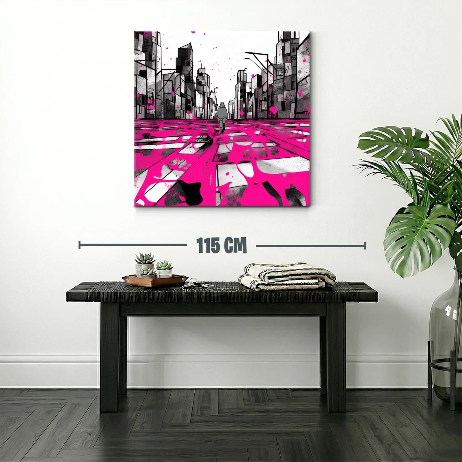 Calle urbana en tonos grises con pinceladas fucsias — miniatura 2