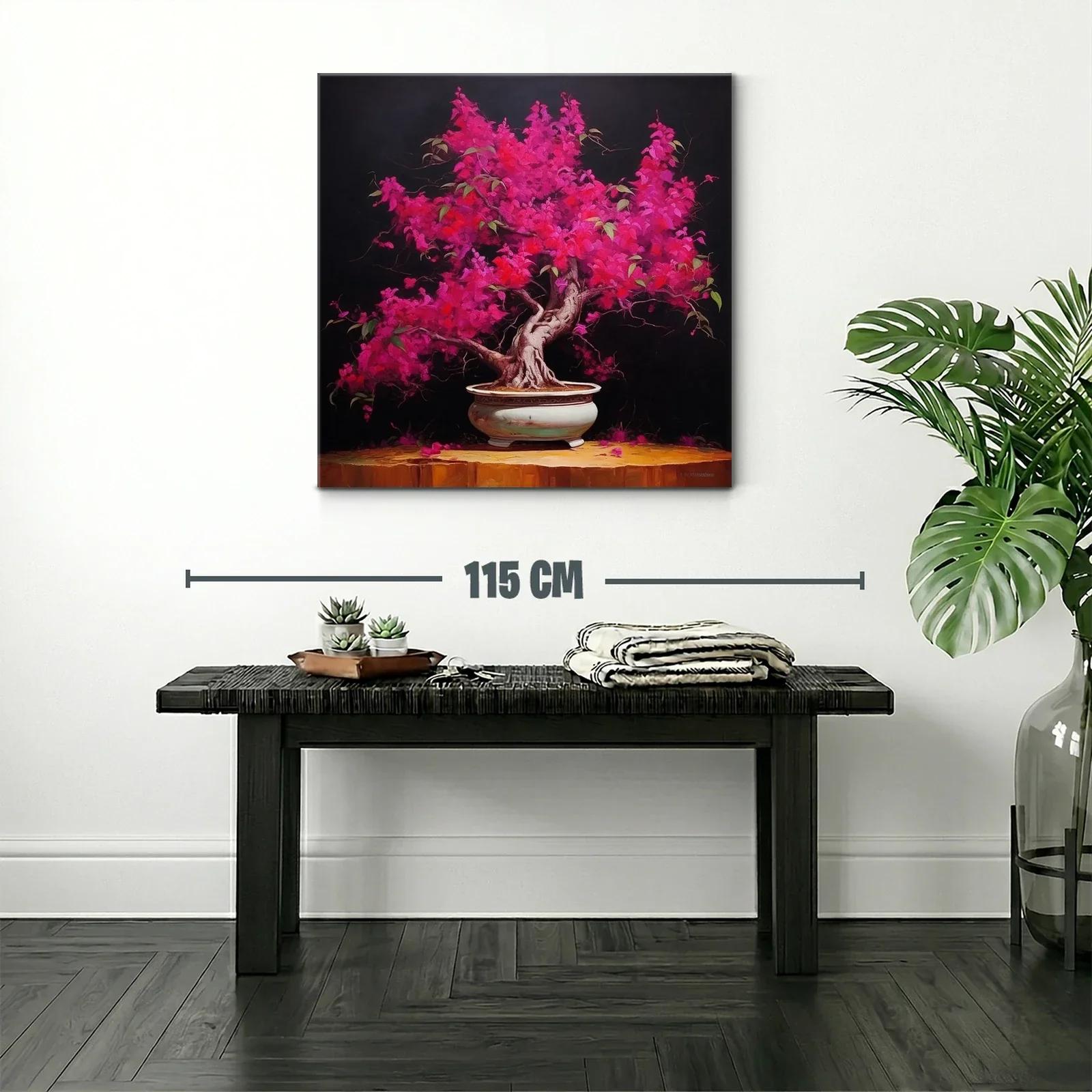 Árbol Bonsái en Floración Fucsia en Ambiente Oscuro — miniatura 2
