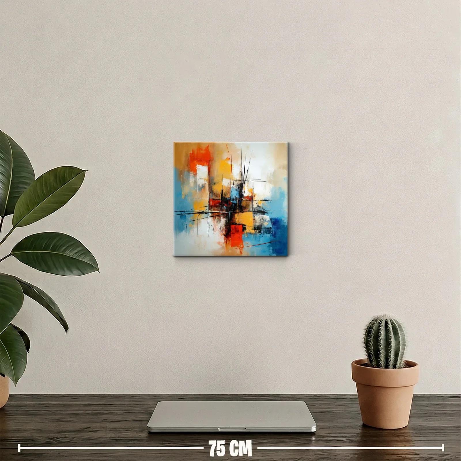 Cuadro abstracto con vibrantes tonos cálidos y fríos contrastantes — miniatura 2