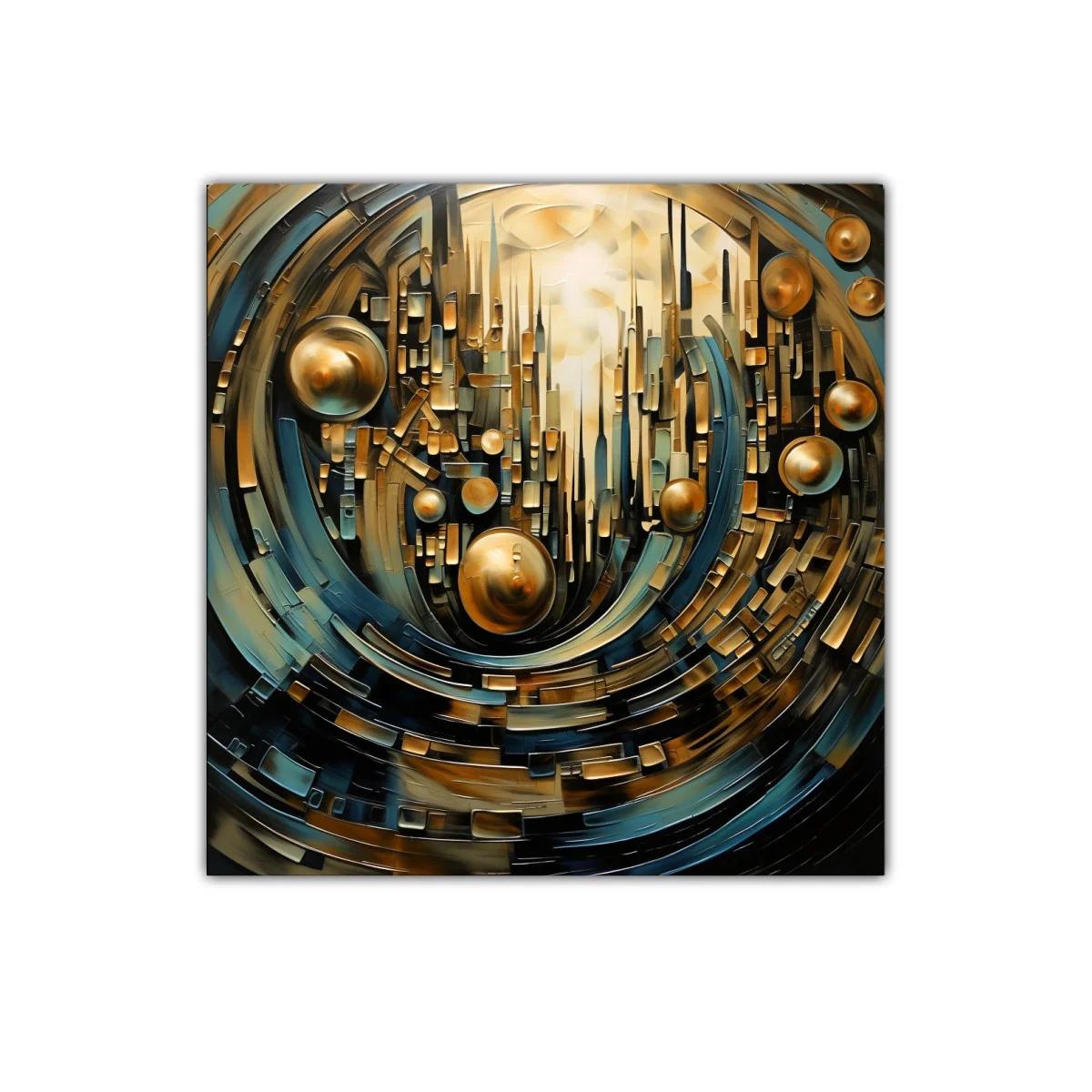 Cuadro abstracto con diseño circular y tonos dorados — imagen principal