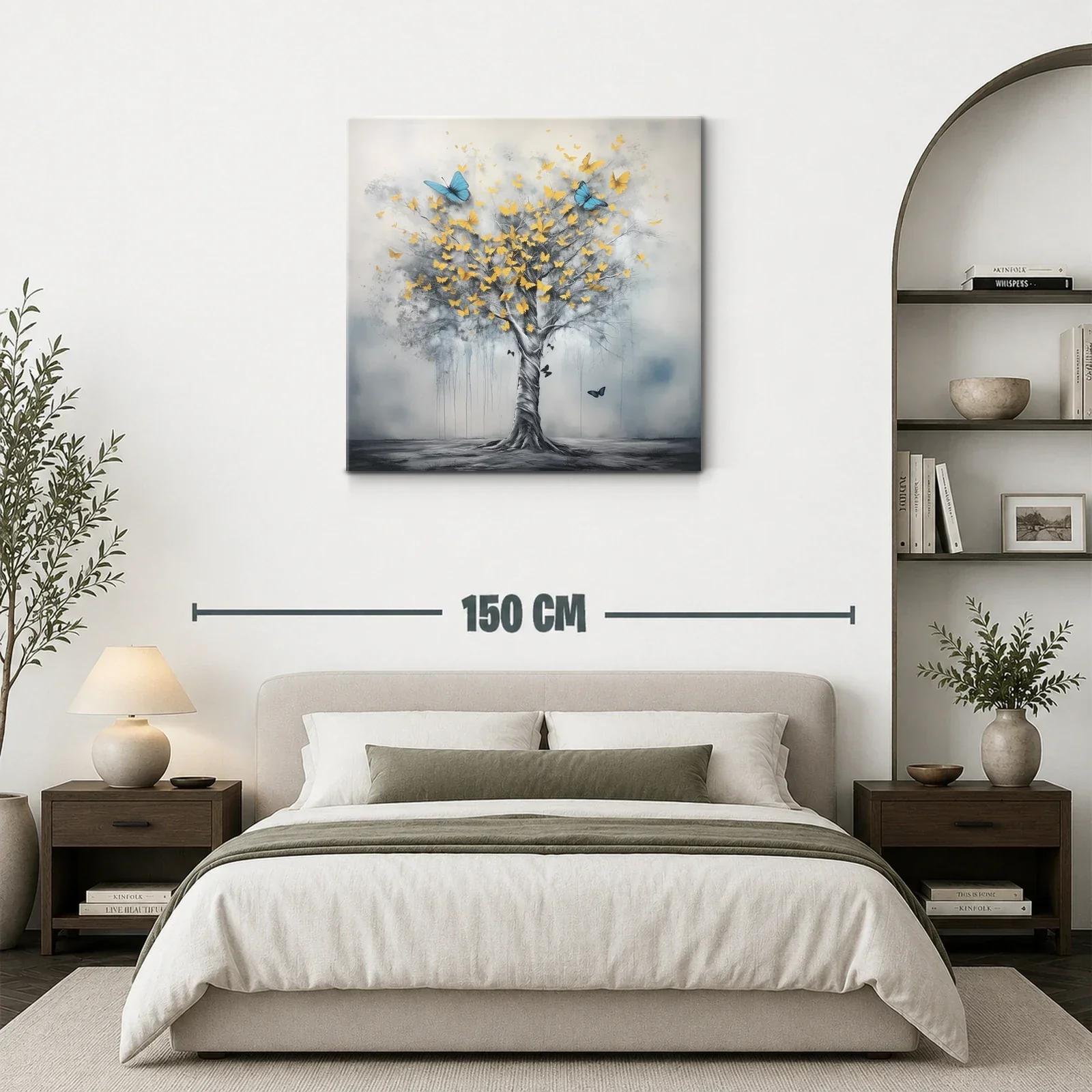 Árbol con mariposas doradas y azules en movimiento — miniatura 3