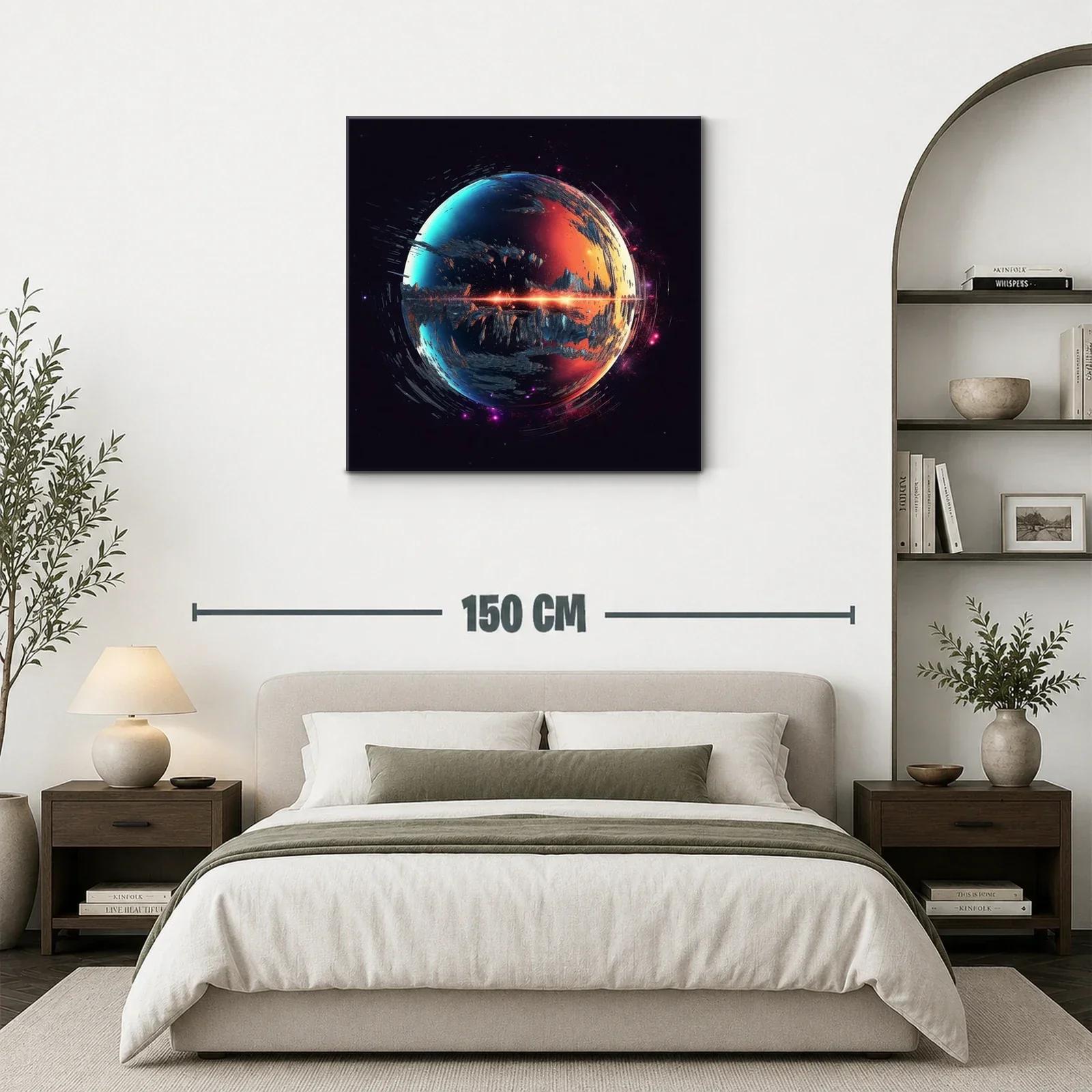 Cuadro abstracto planeta fuego y hielo en galaxia oscura — miniatura 3