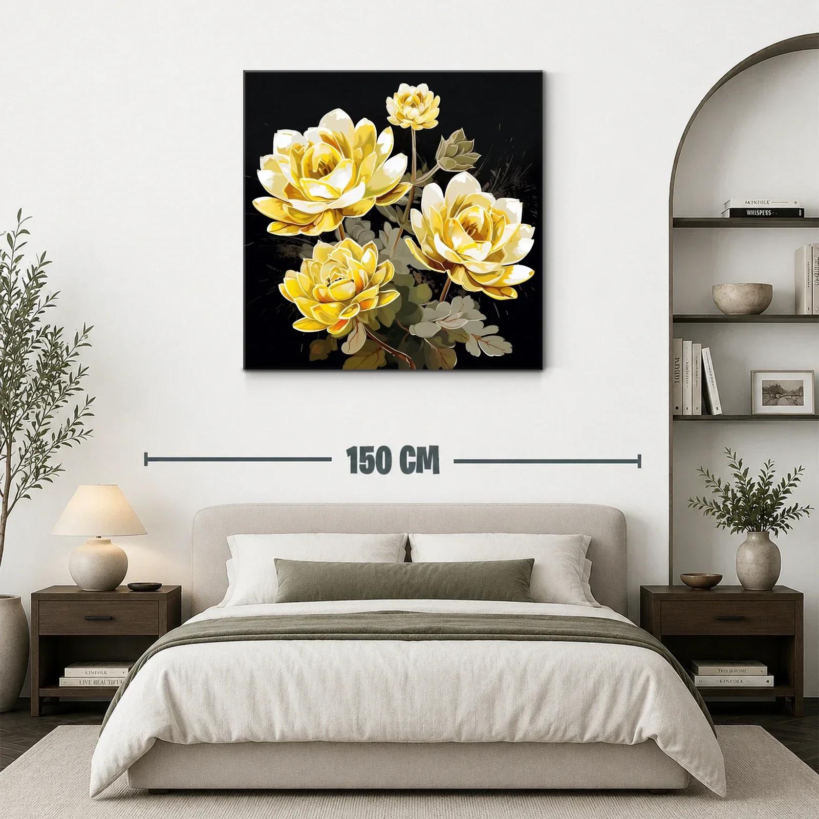 Cuadro floral con elegantes rosas amarillas sobre fondo oscuro — miniatura 3